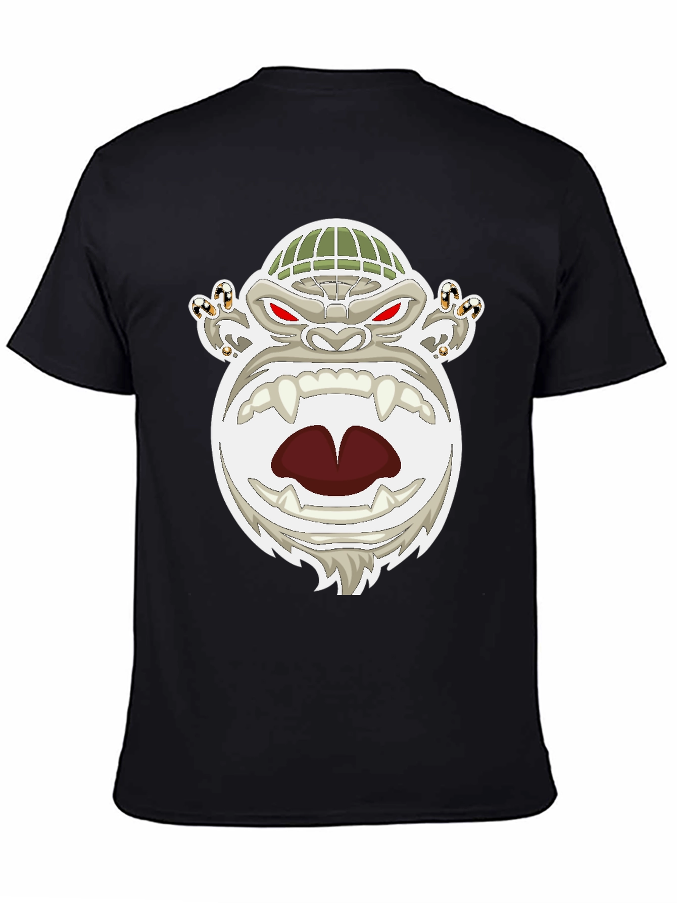 Mens Black T-Shirt with Cartoon Gorilla Graphic