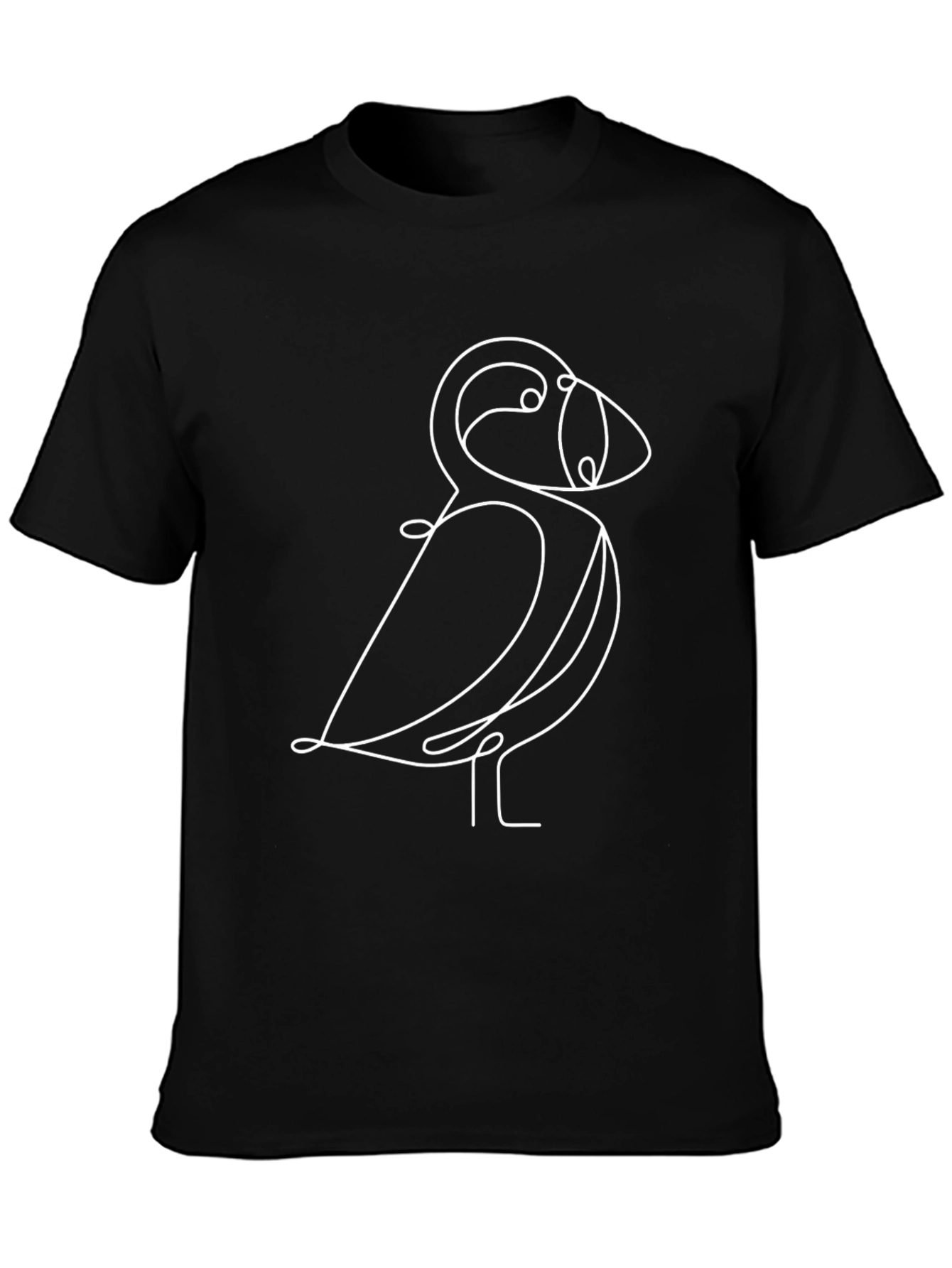 Puffin Line Art Black T-Shirt