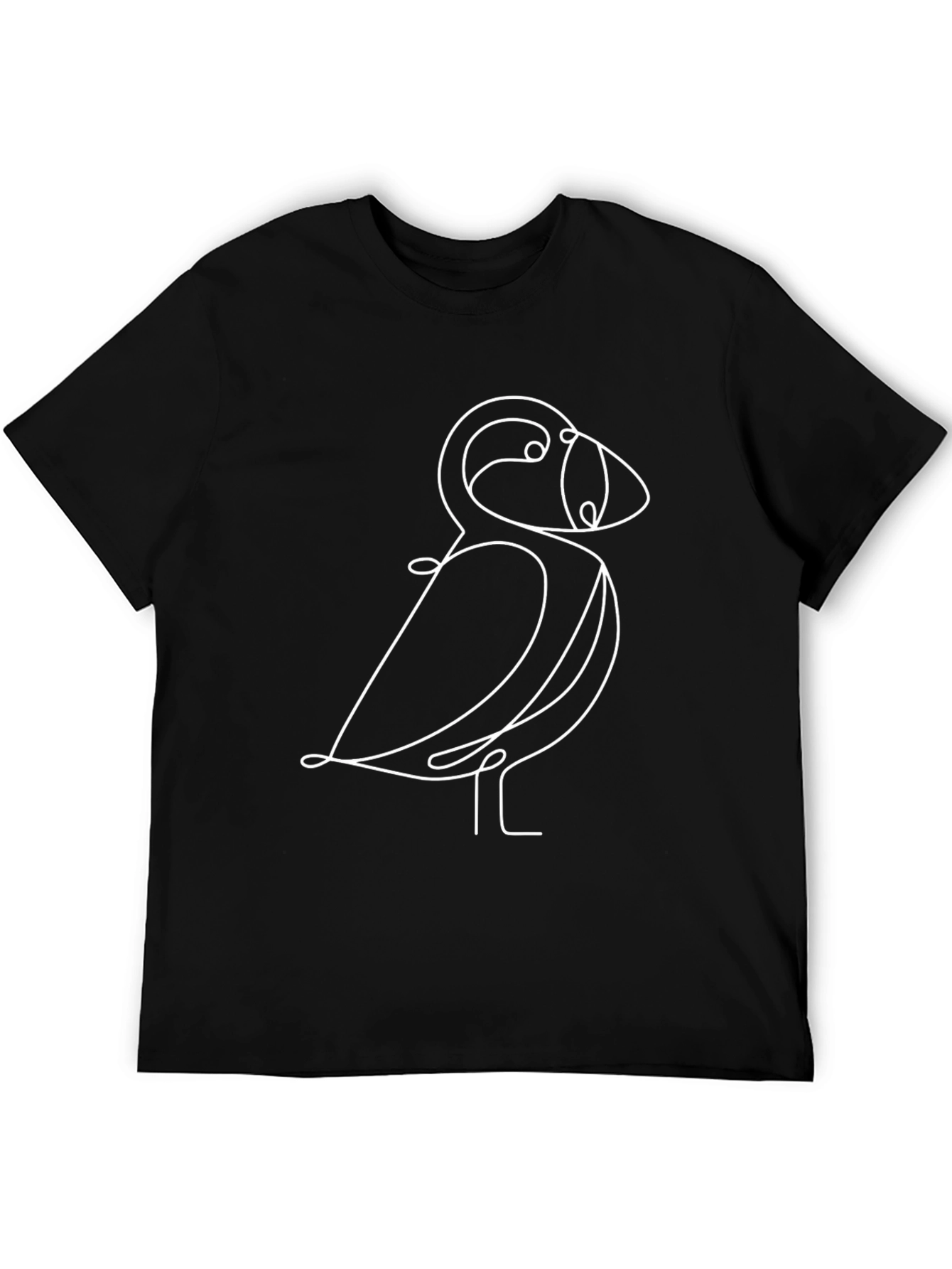 Puffin Line Art Black T-Shirt