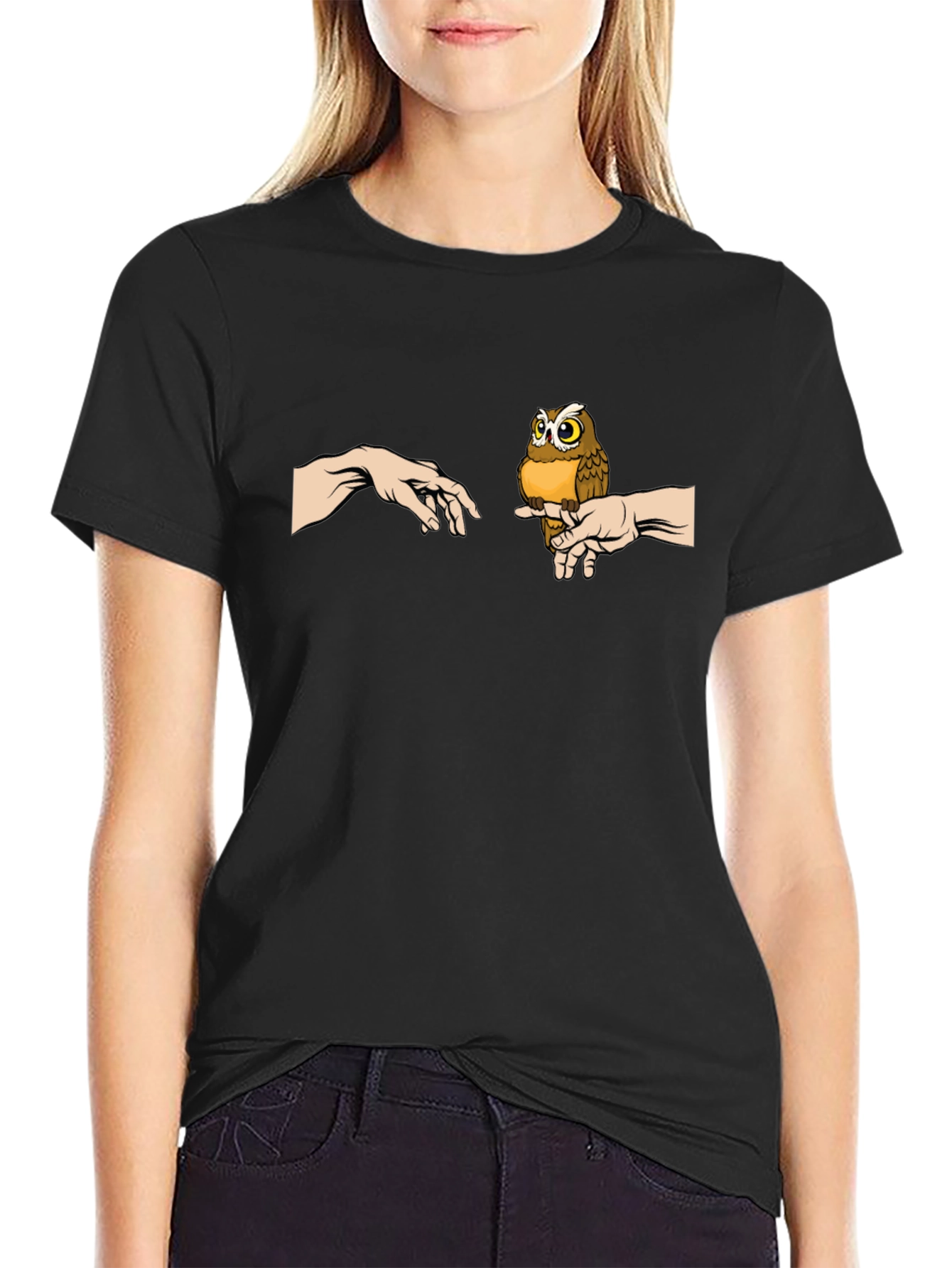 Owl Creation Graphic Tee - Soft Black Cotton Shirt