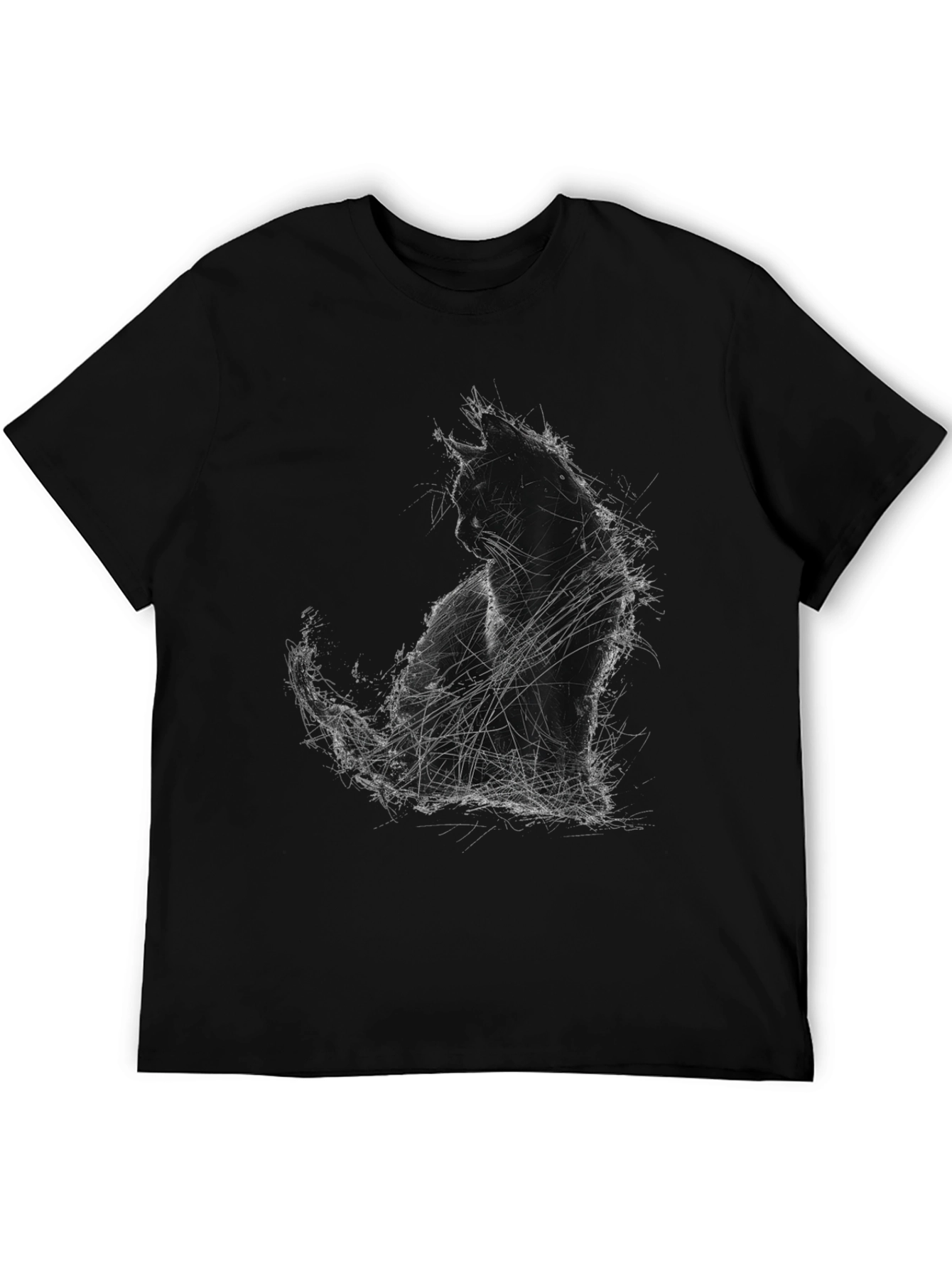 Abstract Cat Graphic Print Black T-Shirt
