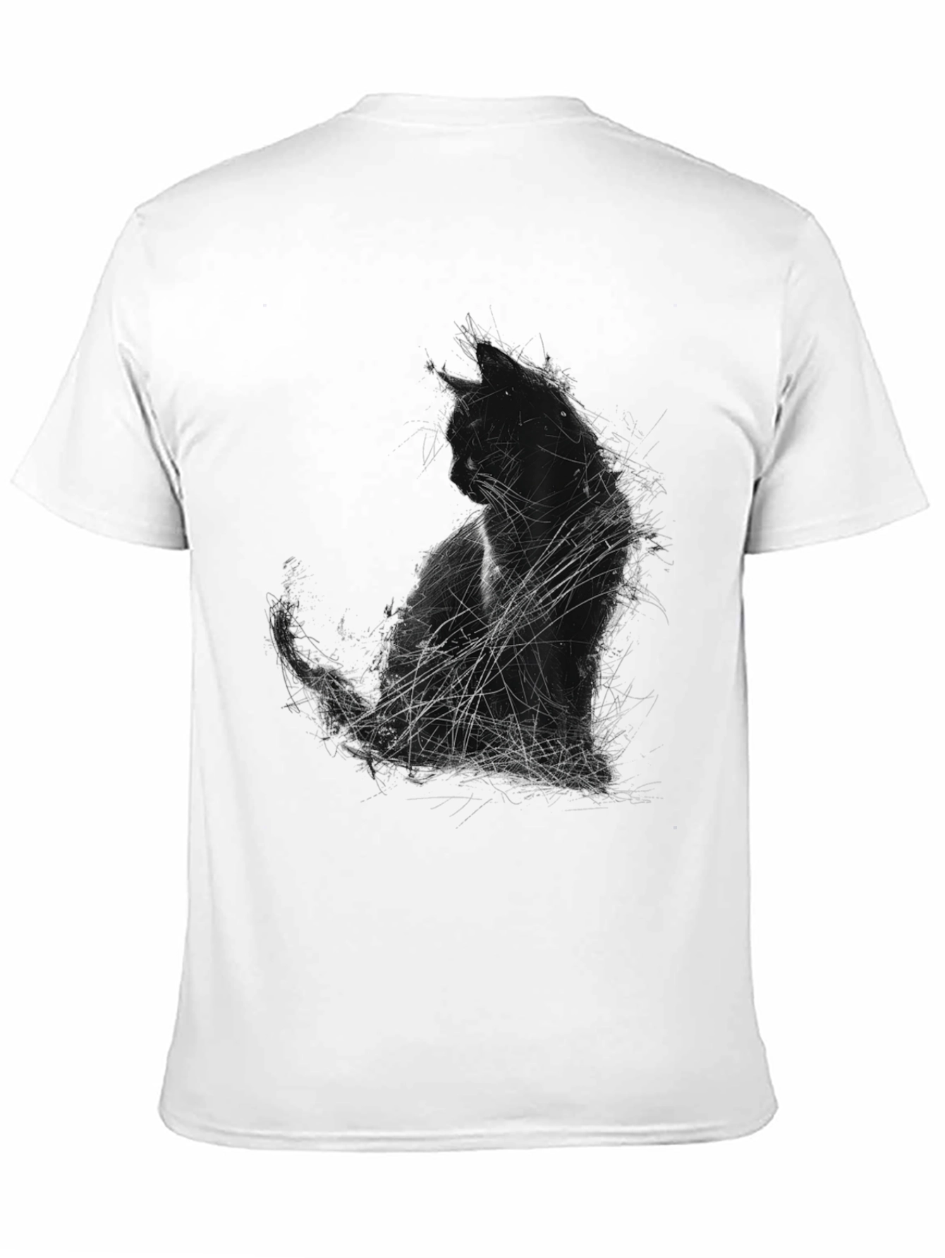 Abstract Cat Graphic Print Black T-Shirt