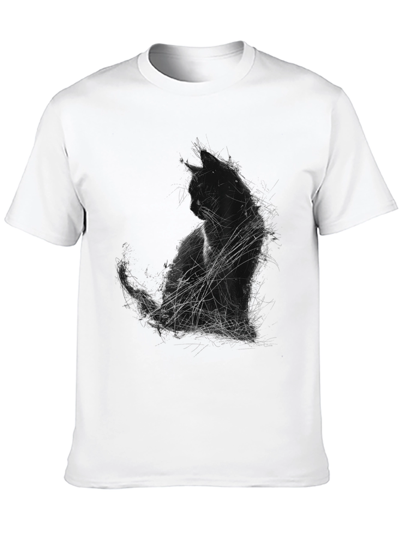 Abstract Cat Graphic Print Black T-Shirt