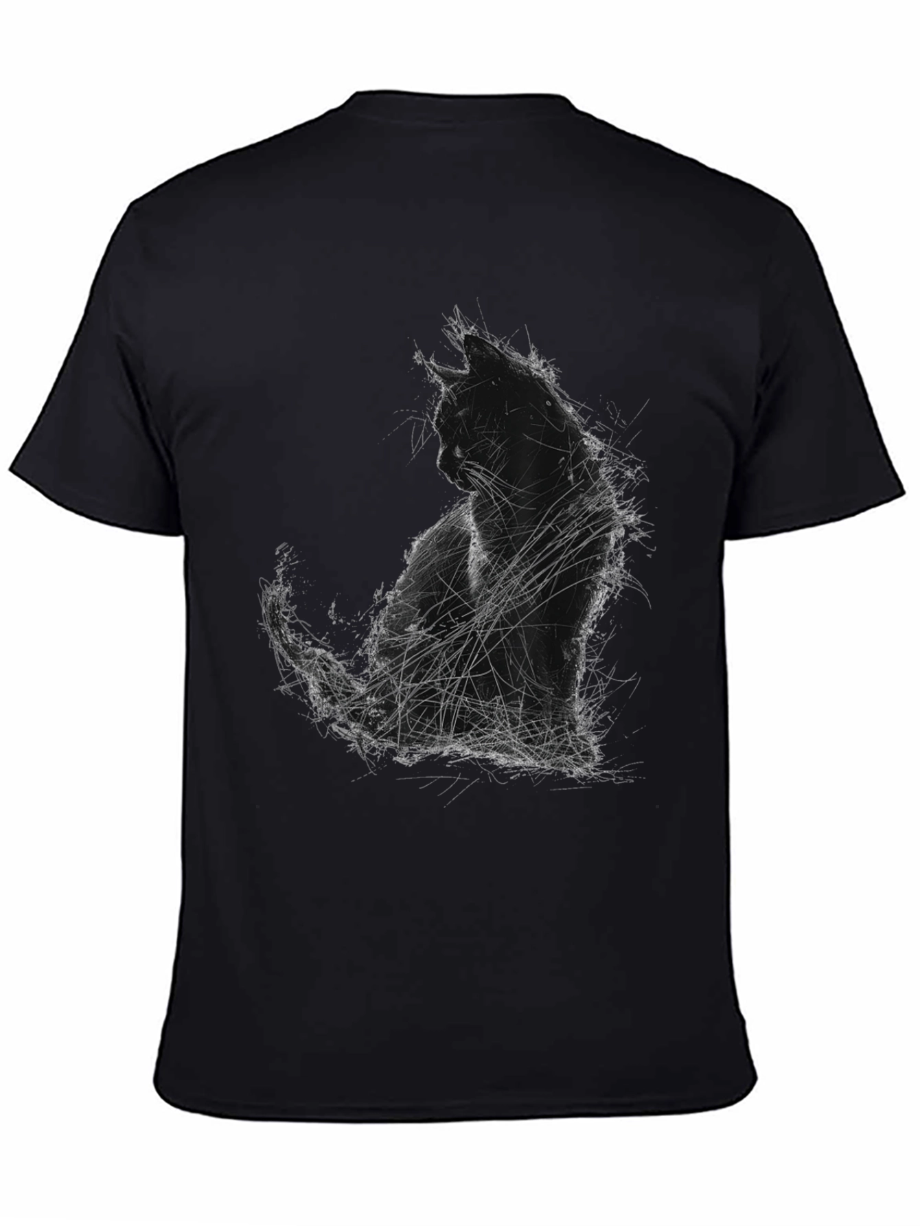 Abstract Cat Graphic Print Black T-Shirt