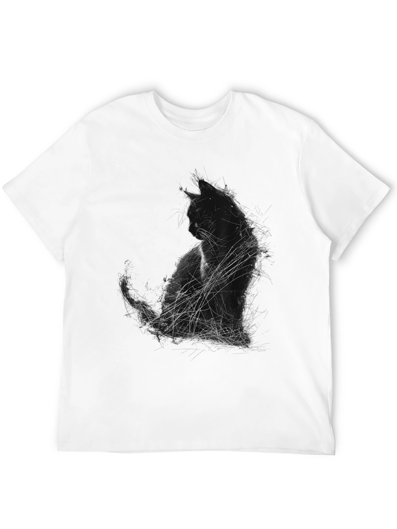 Abstract Cat Graphic Print Black T-Shirt