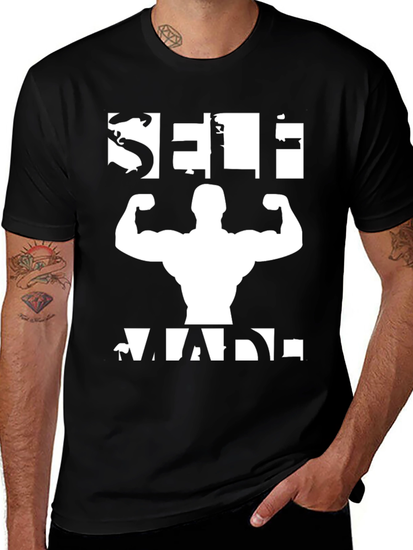 Self Made Graphic T-Shirt - Black Gym Fitness Tee