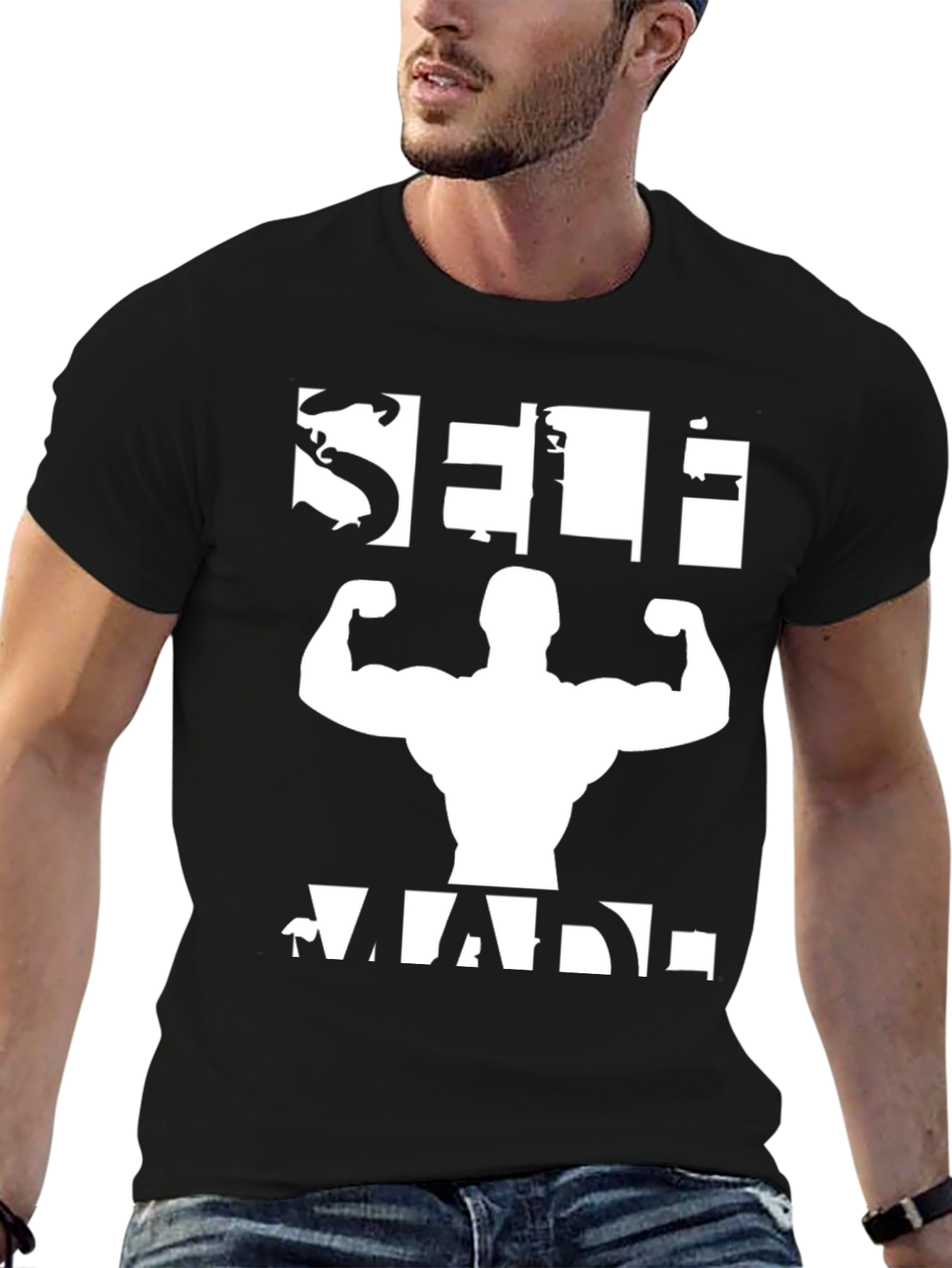 Self Made Graphic T-Shirt - Black Gym Fitness Tee