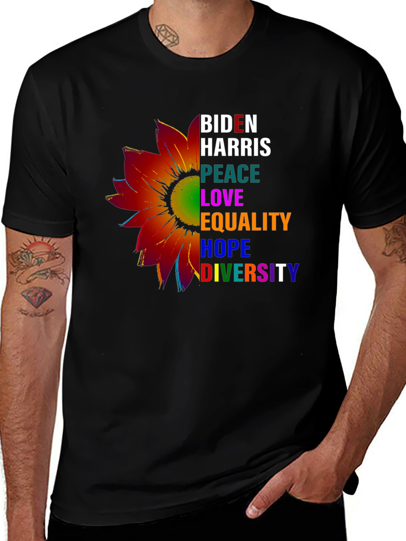 Biden Harris Peace Love Equality Graphic T-Shirt