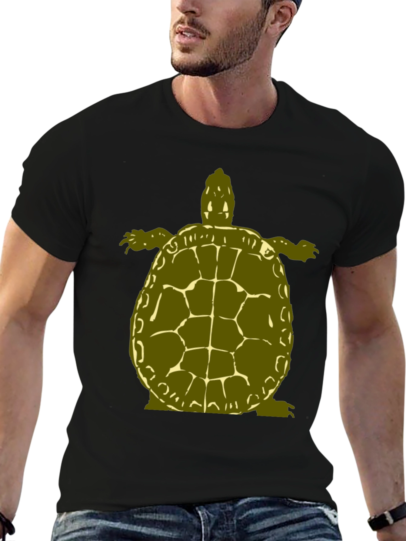 Olive Turtle Graphic Black T-Shirt