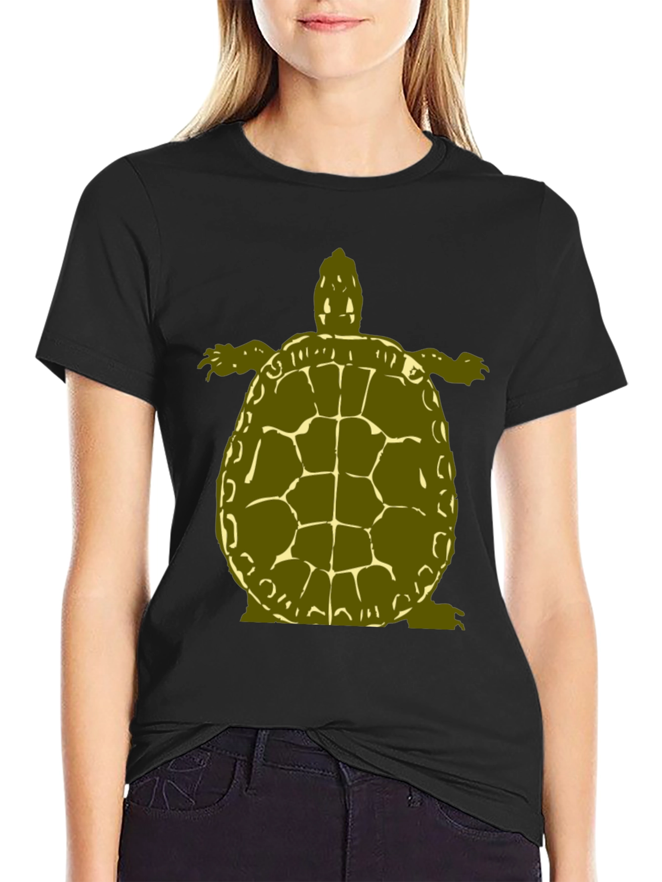 Olive Turtle Graphic Black T-Shirt