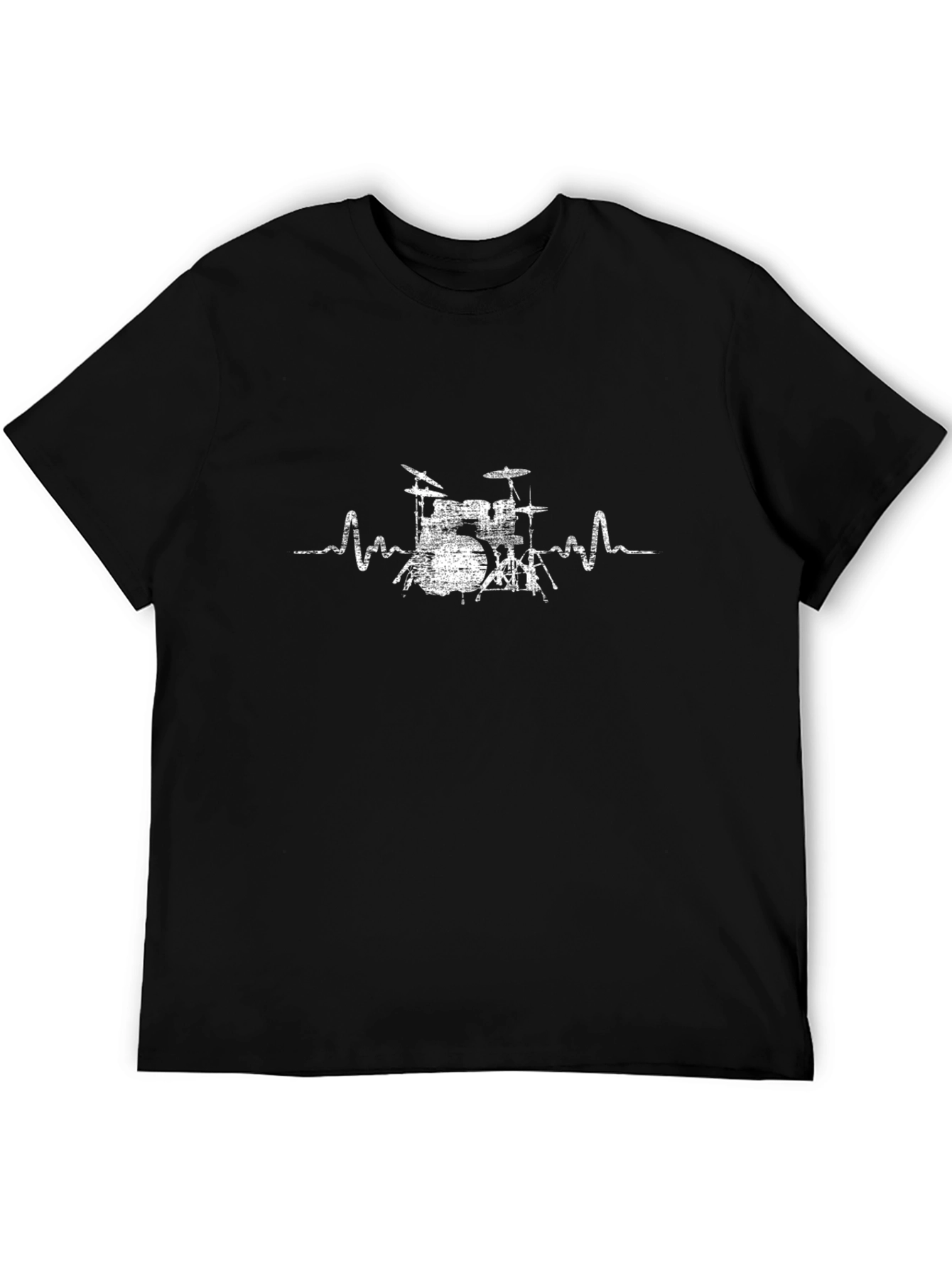 Drum Kit Heartbeat Graphic Tee - Black Cotton T-Shirt