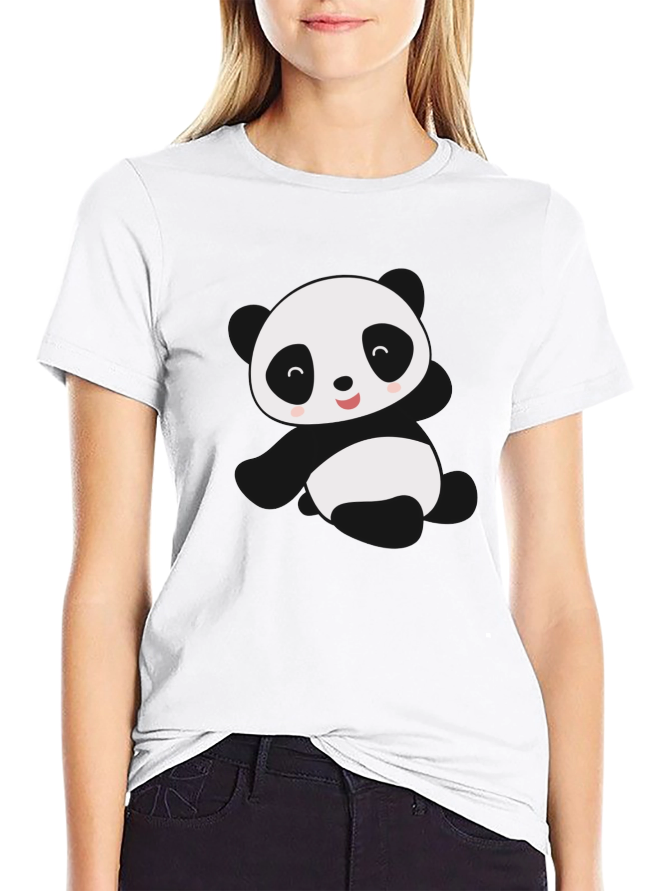 Cute Panda Graphic Tee - Black Cotton Blend