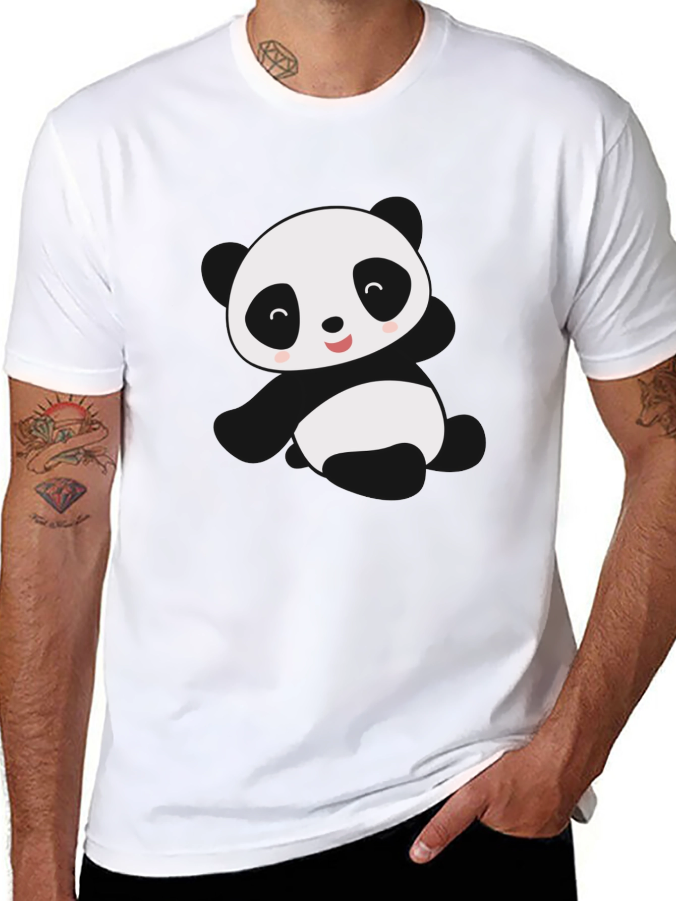 Cute Panda Graphic Tee - Black Cotton Blend