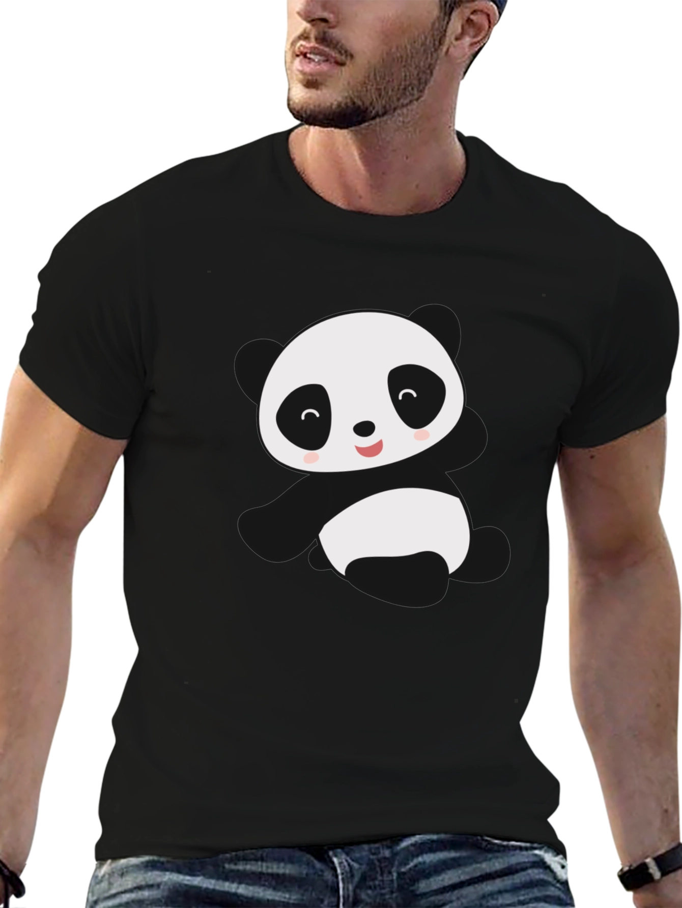 Cute Panda Graphic Tee - Black Cotton Blend