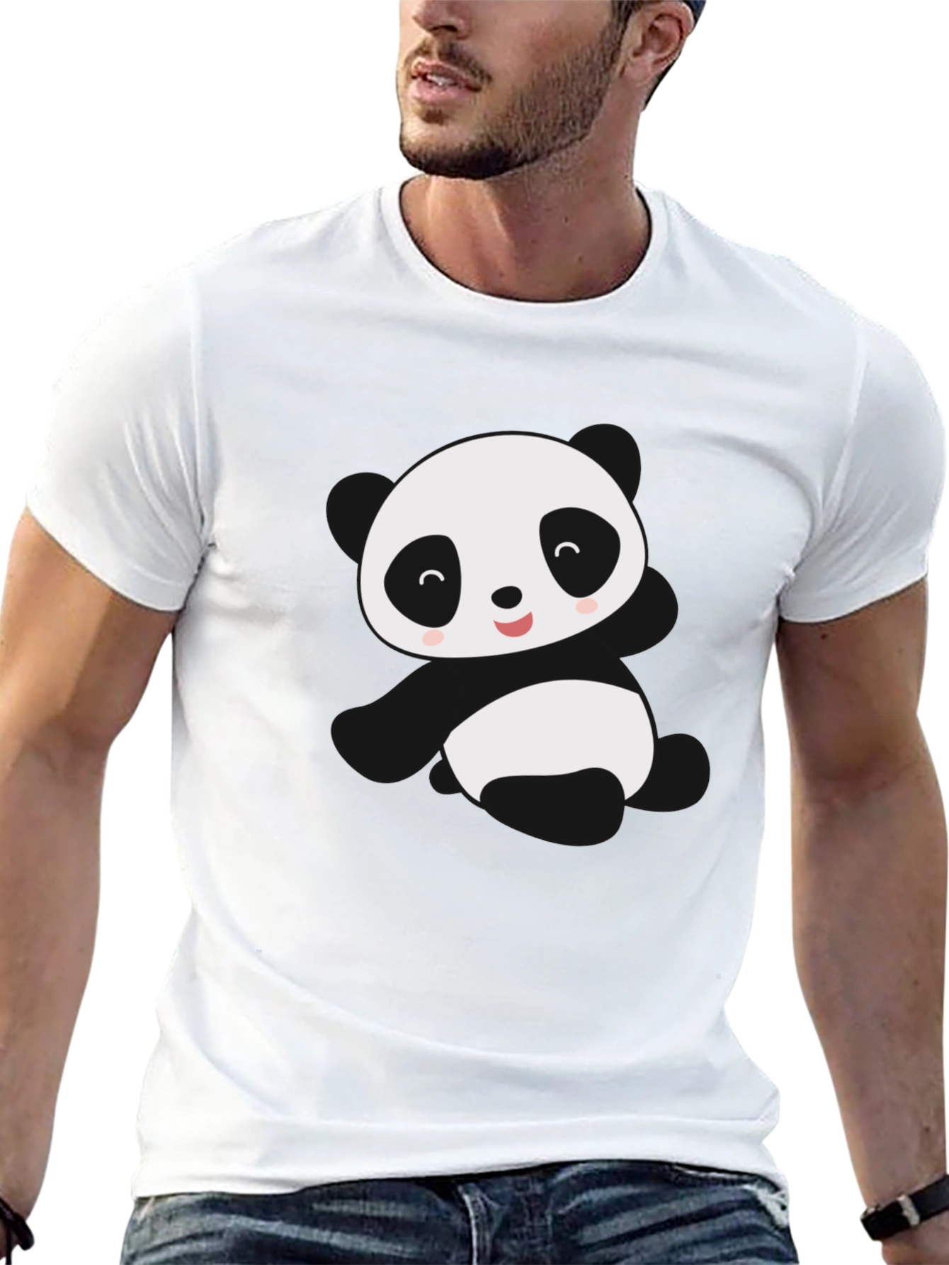 Cute Panda Graphic Tee - Black Cotton Blend