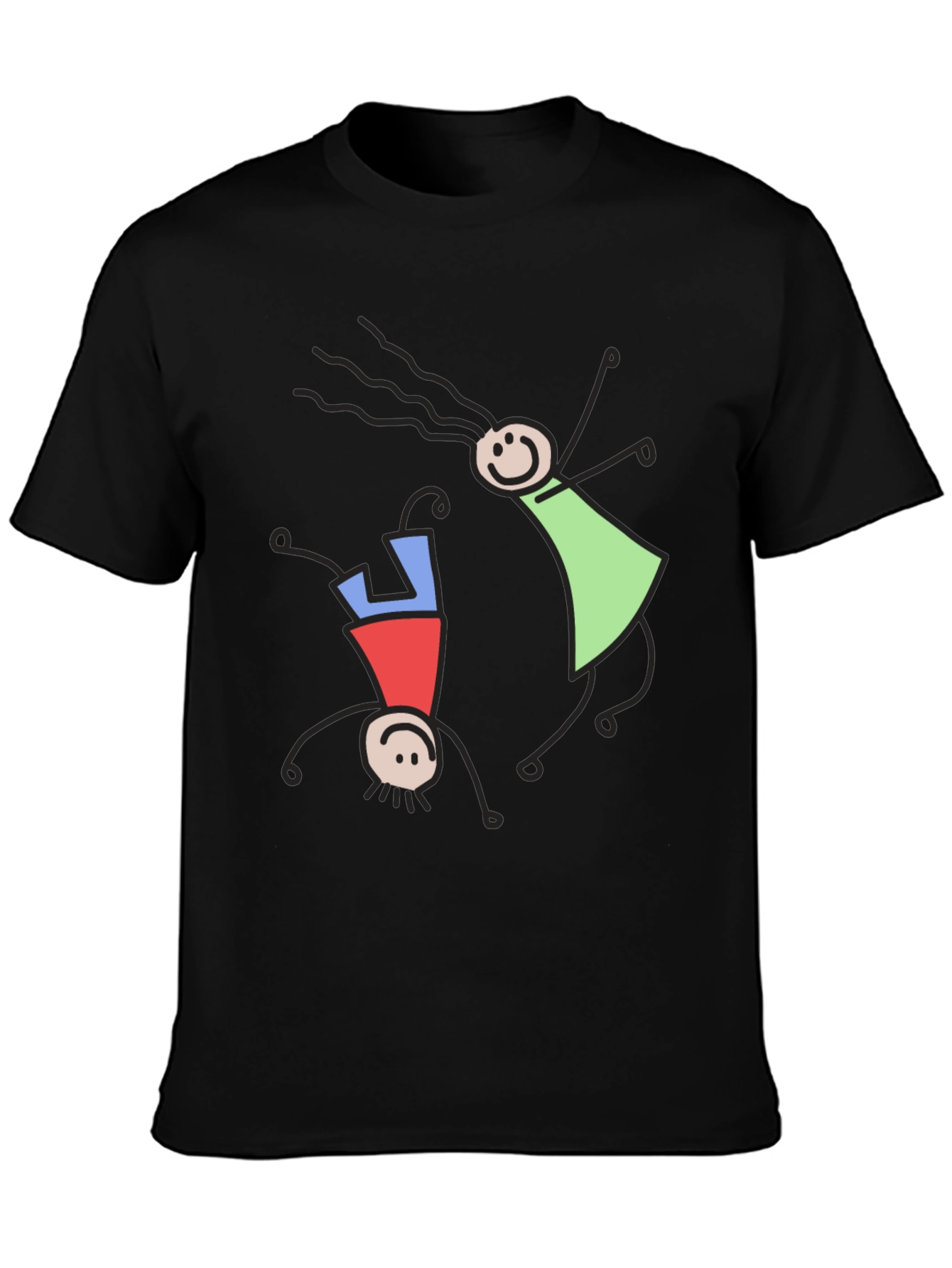 Whimsical Stick Figure Graphic Tee - Black