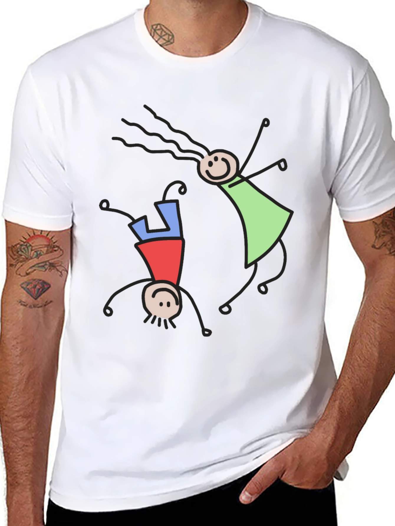 Whimsical Stick Figure Graphic Tee - Black