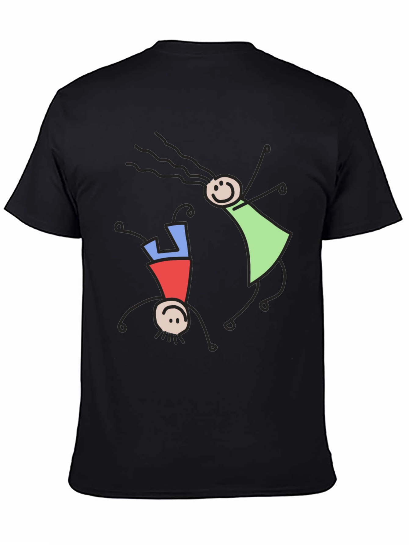Whimsical Stick Figure Graphic Tee - Black
