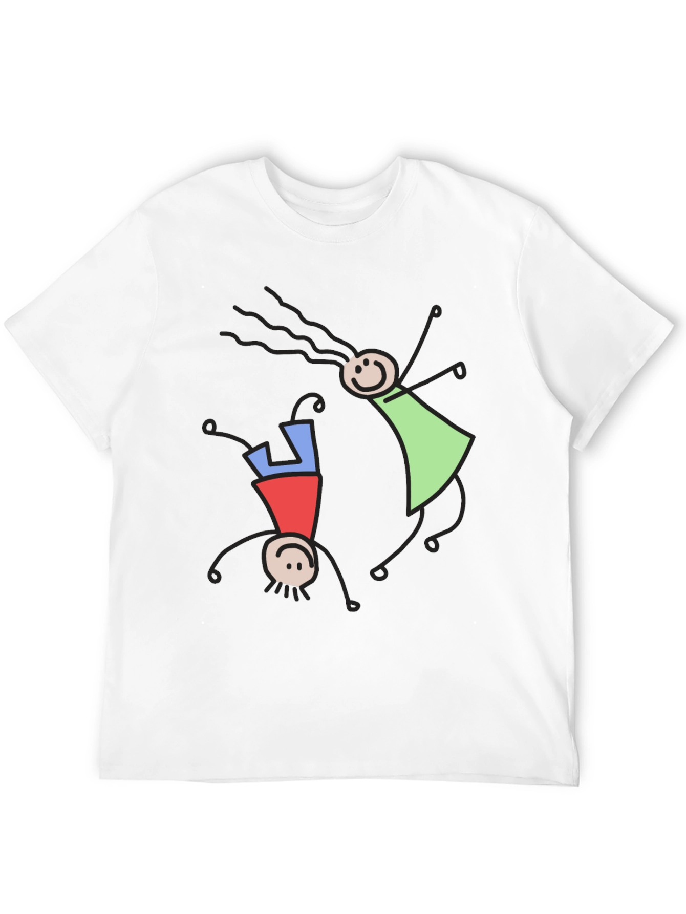 Whimsical Stick Figure Graphic Tee - Black