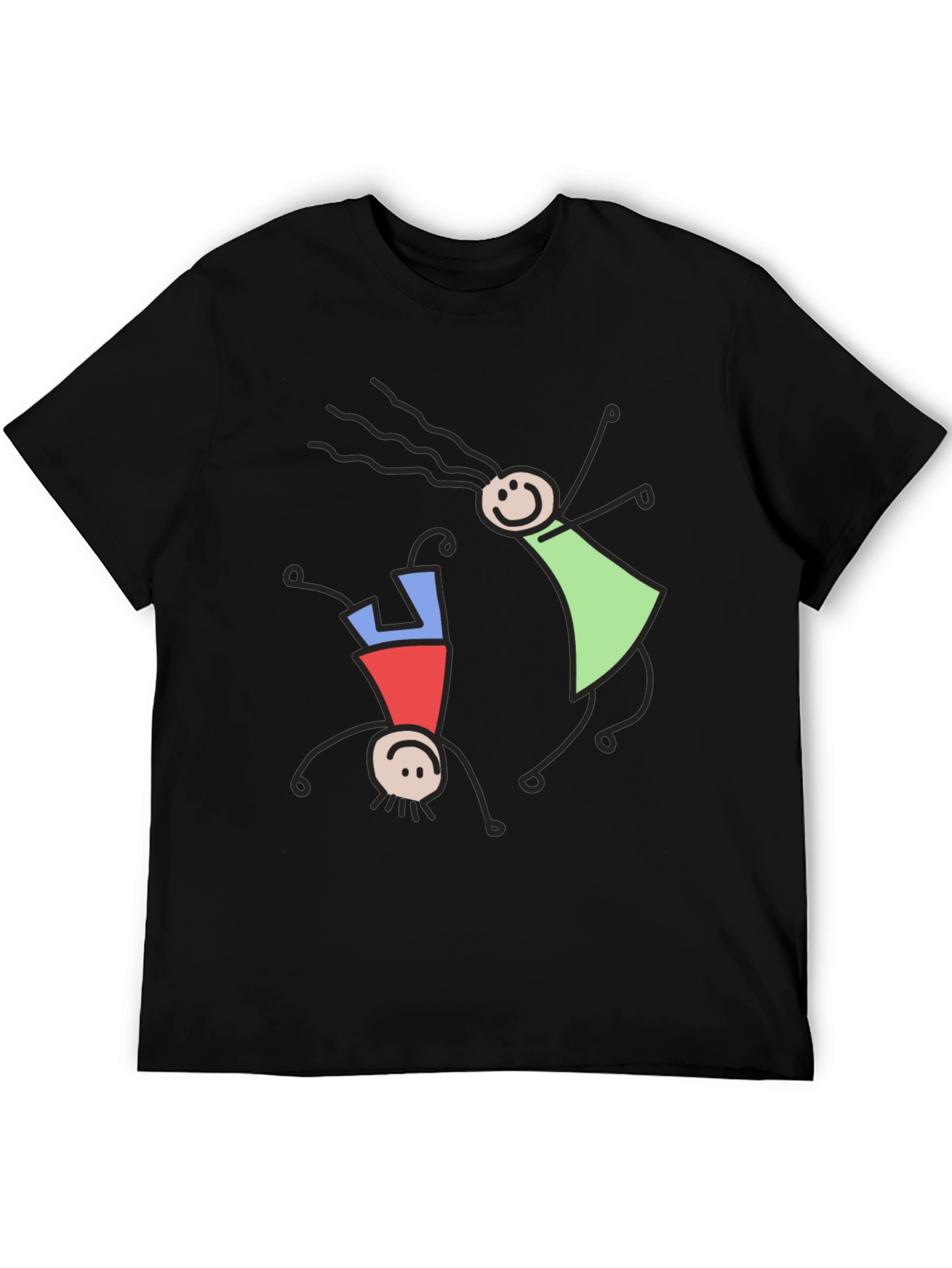 Whimsical Stick Figure Graphic Tee - Black