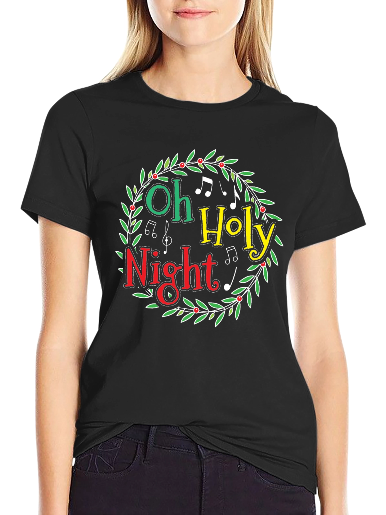 Oh Holy Night Christmas Wreath Graphic T-Shirt