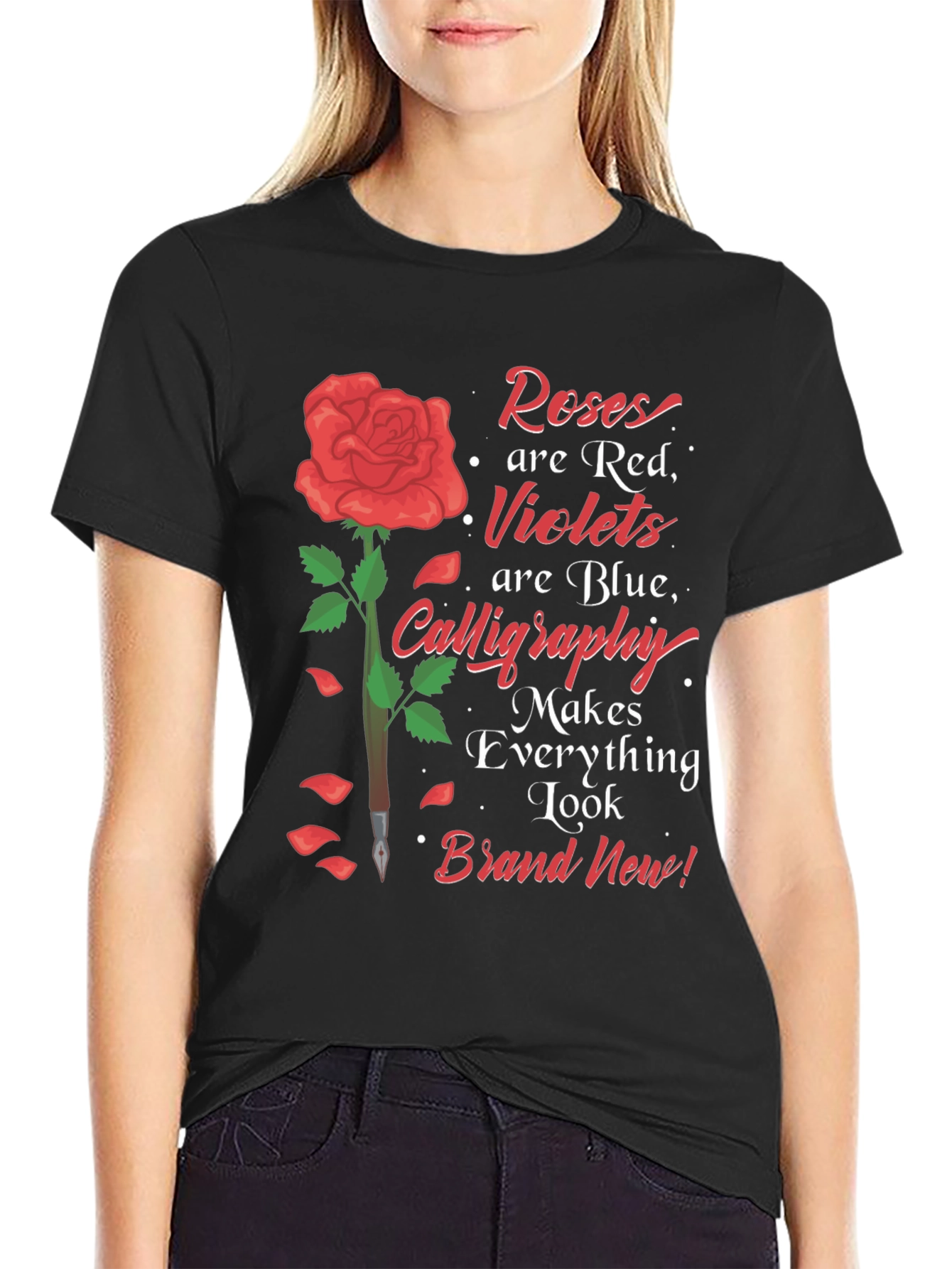 Roses Are Red Calligraphy Graphic Tee