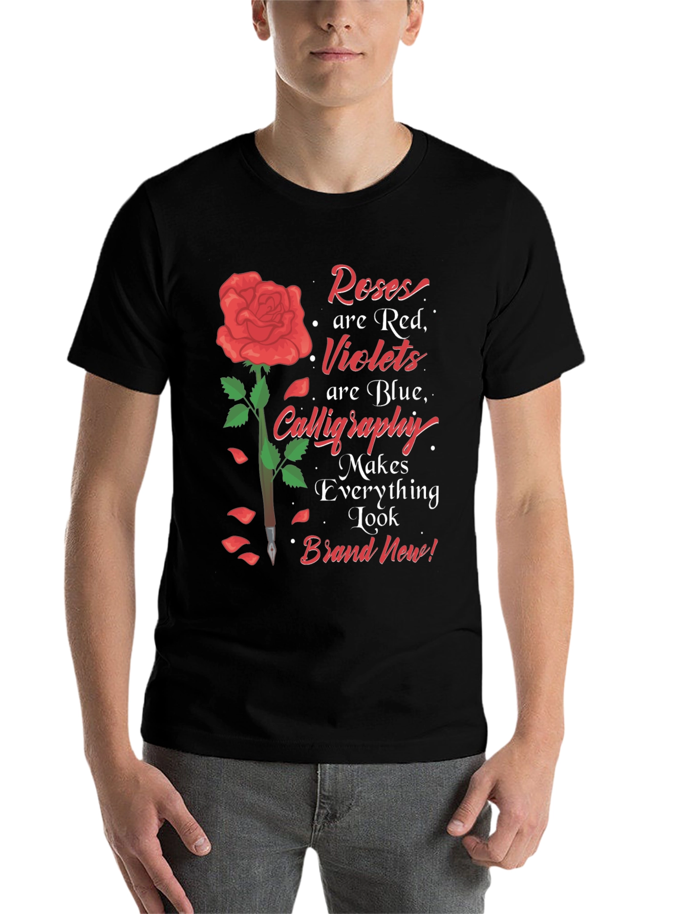 Roses Are Red Calligraphy Graphic Tee
