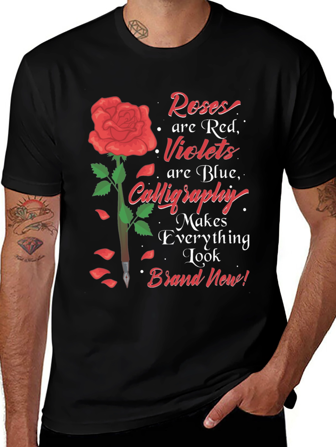 Roses Are Red Calligraphy Graphic Tee