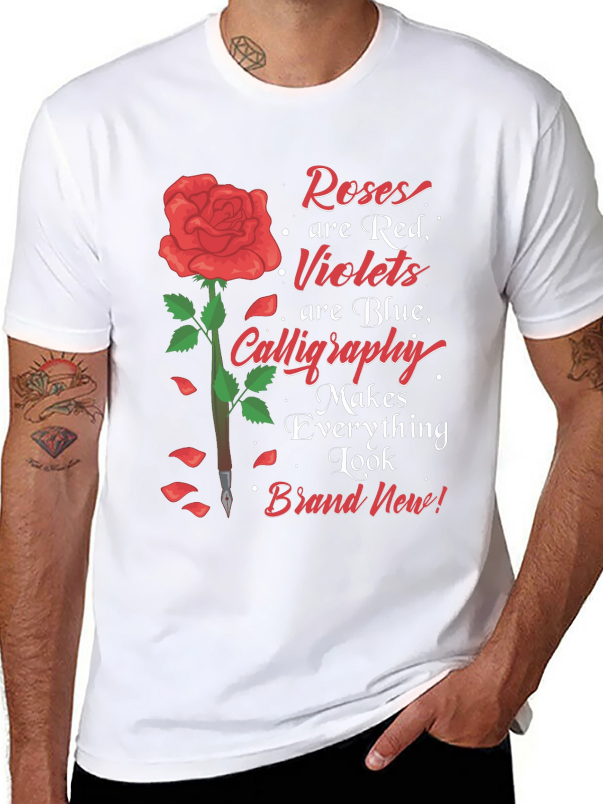 Roses Are Red Calligraphy Graphic Tee