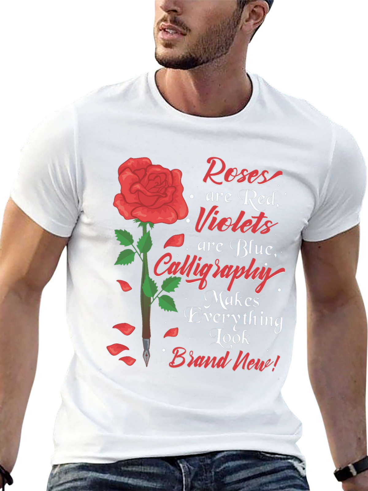Roses Are Red Calligraphy Graphic Tee