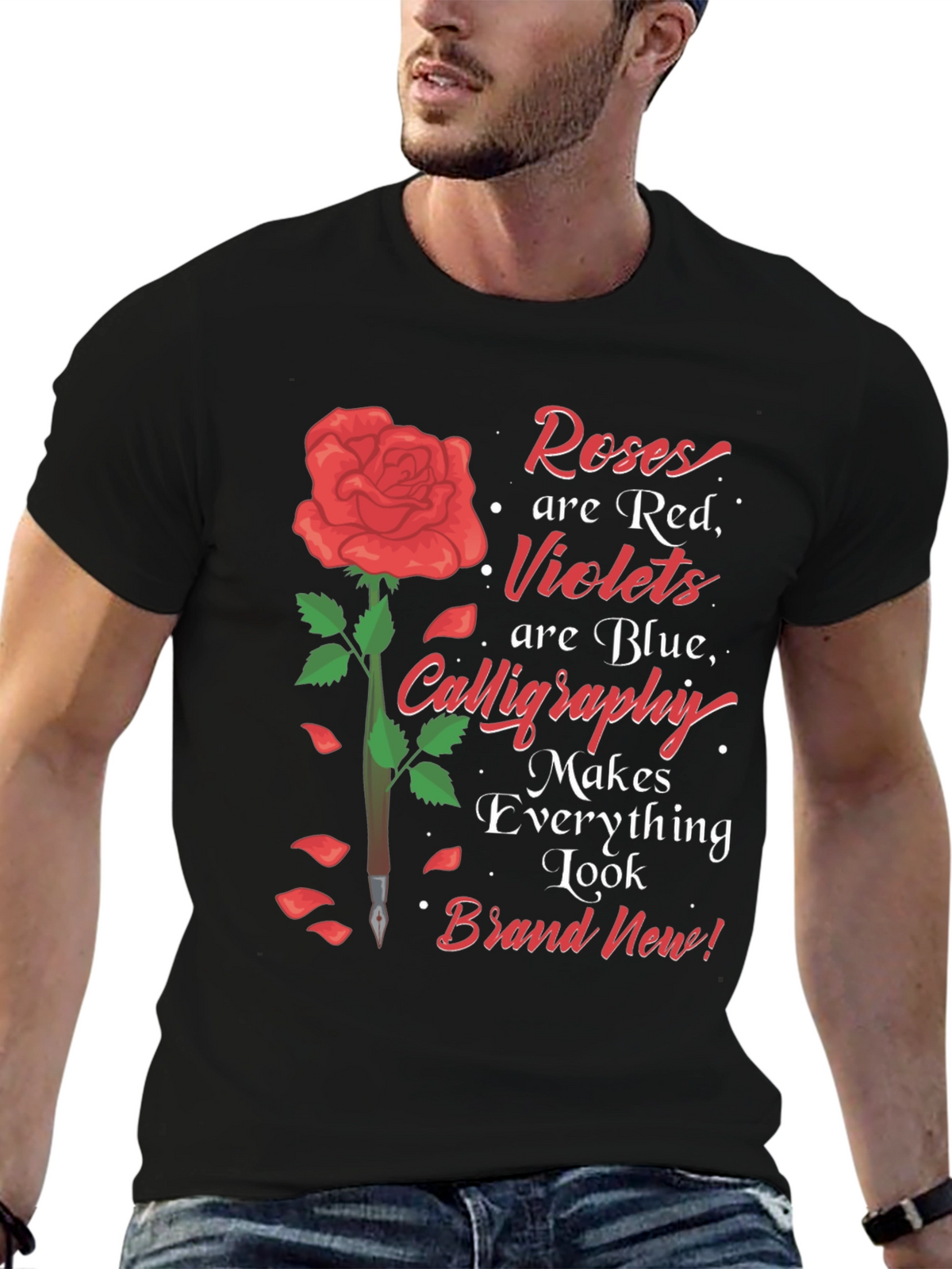 Roses Are Red Calligraphy Graphic Tee