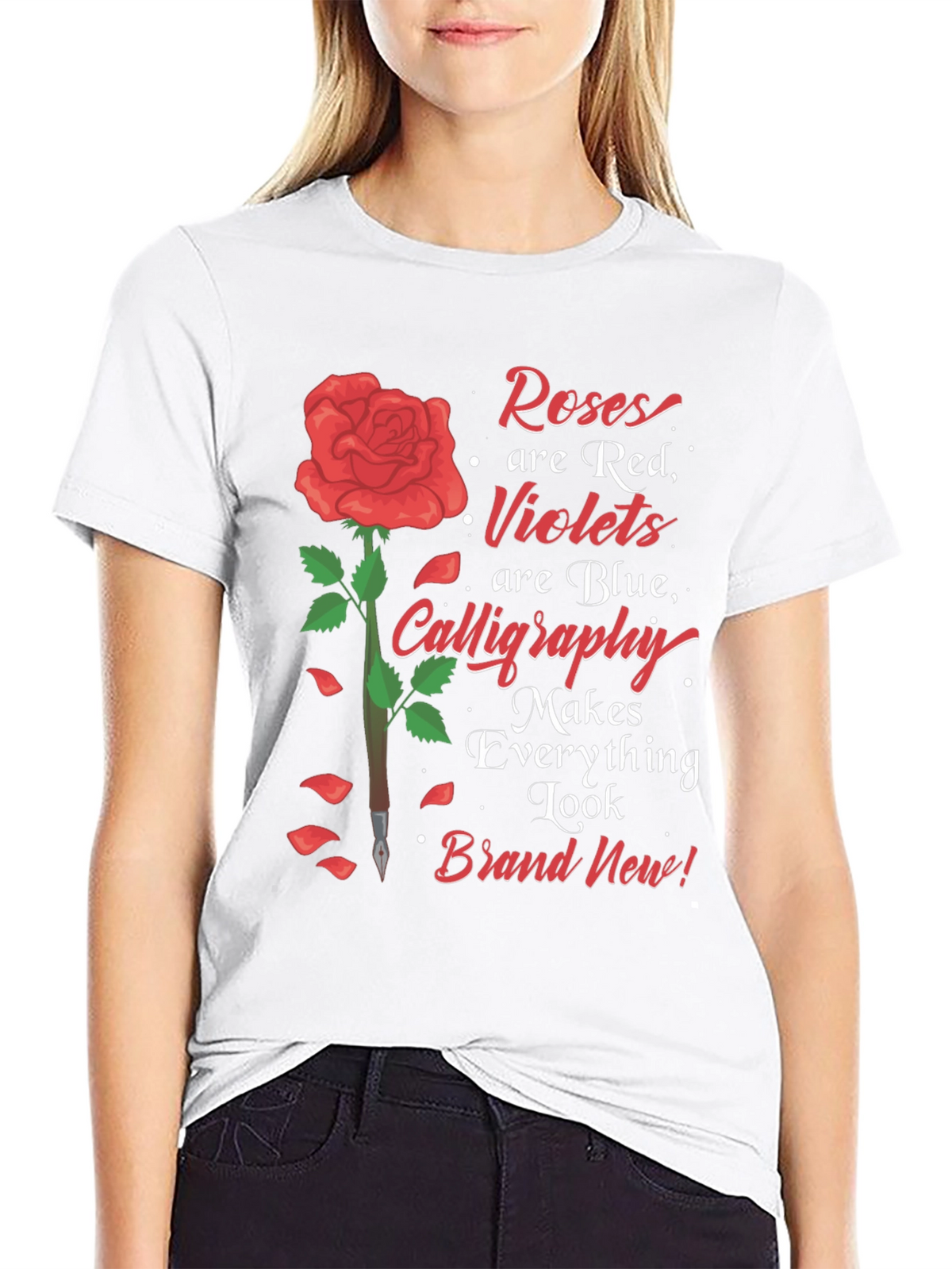 Roses Are Red Calligraphy Graphic Tee