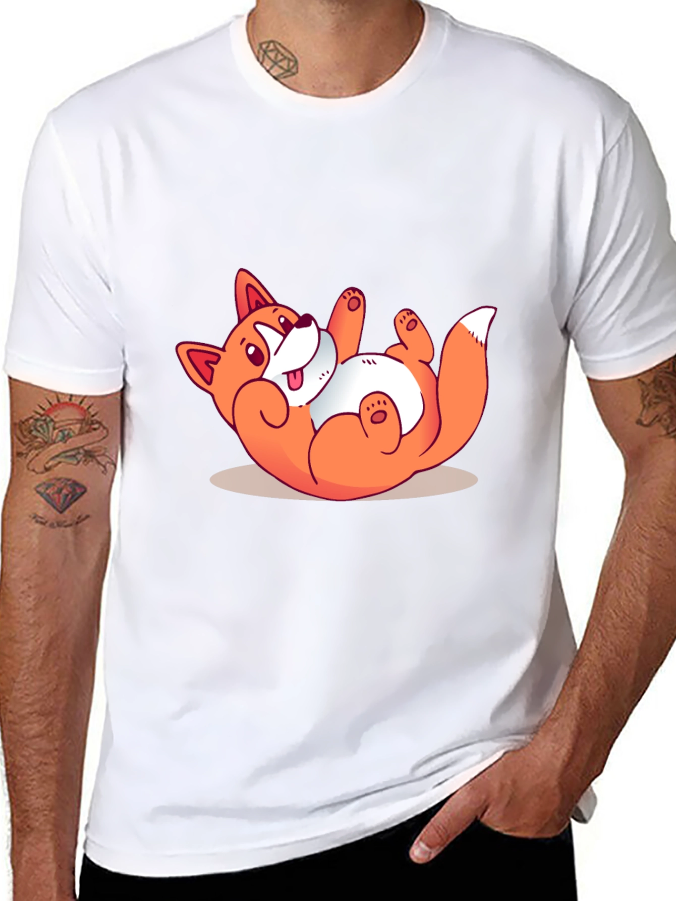 Funny Cartoon Fox Graphic Black T-Shirt
