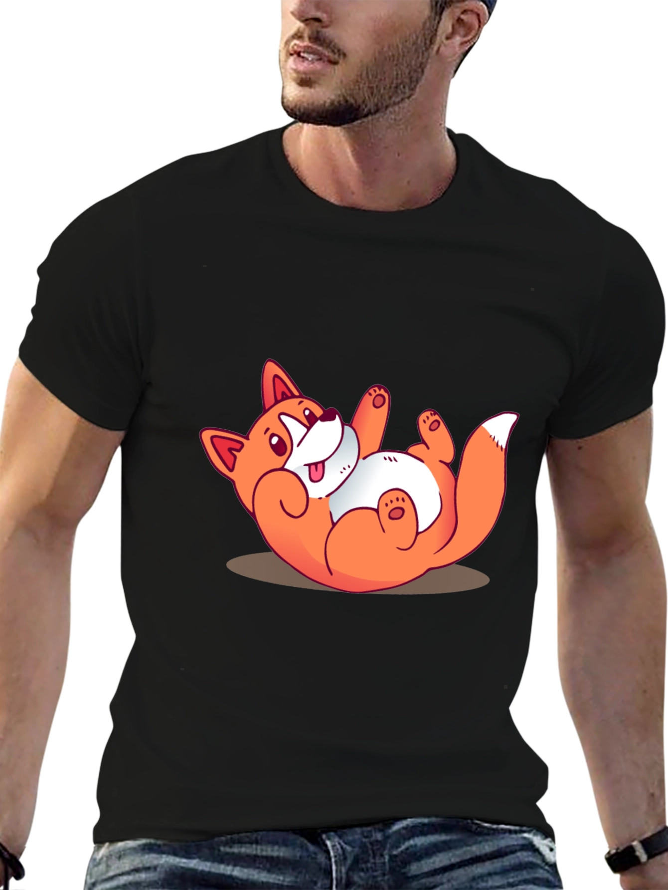 Funny Cartoon Fox Graphic Black T-Shirt