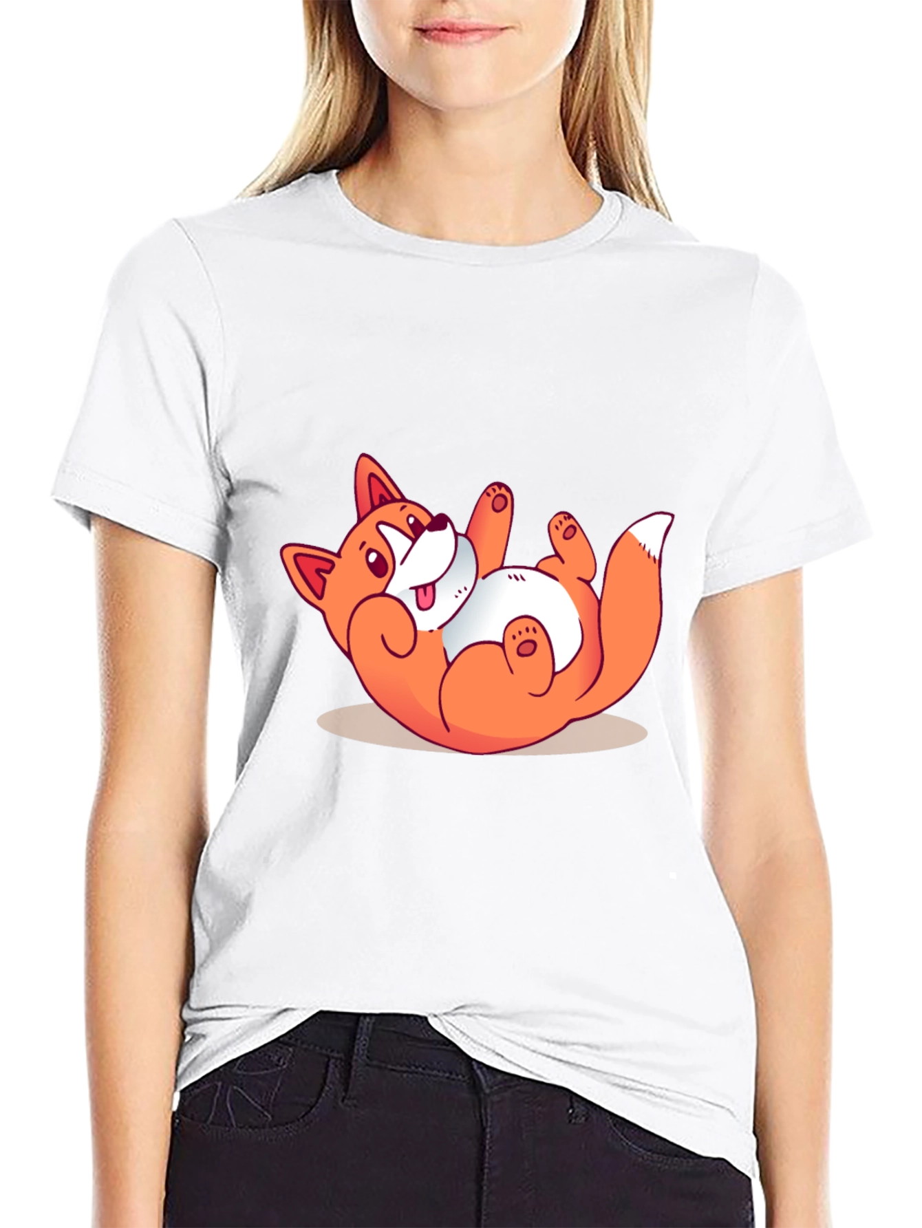 Funny Cartoon Fox Graphic Black T-Shirt