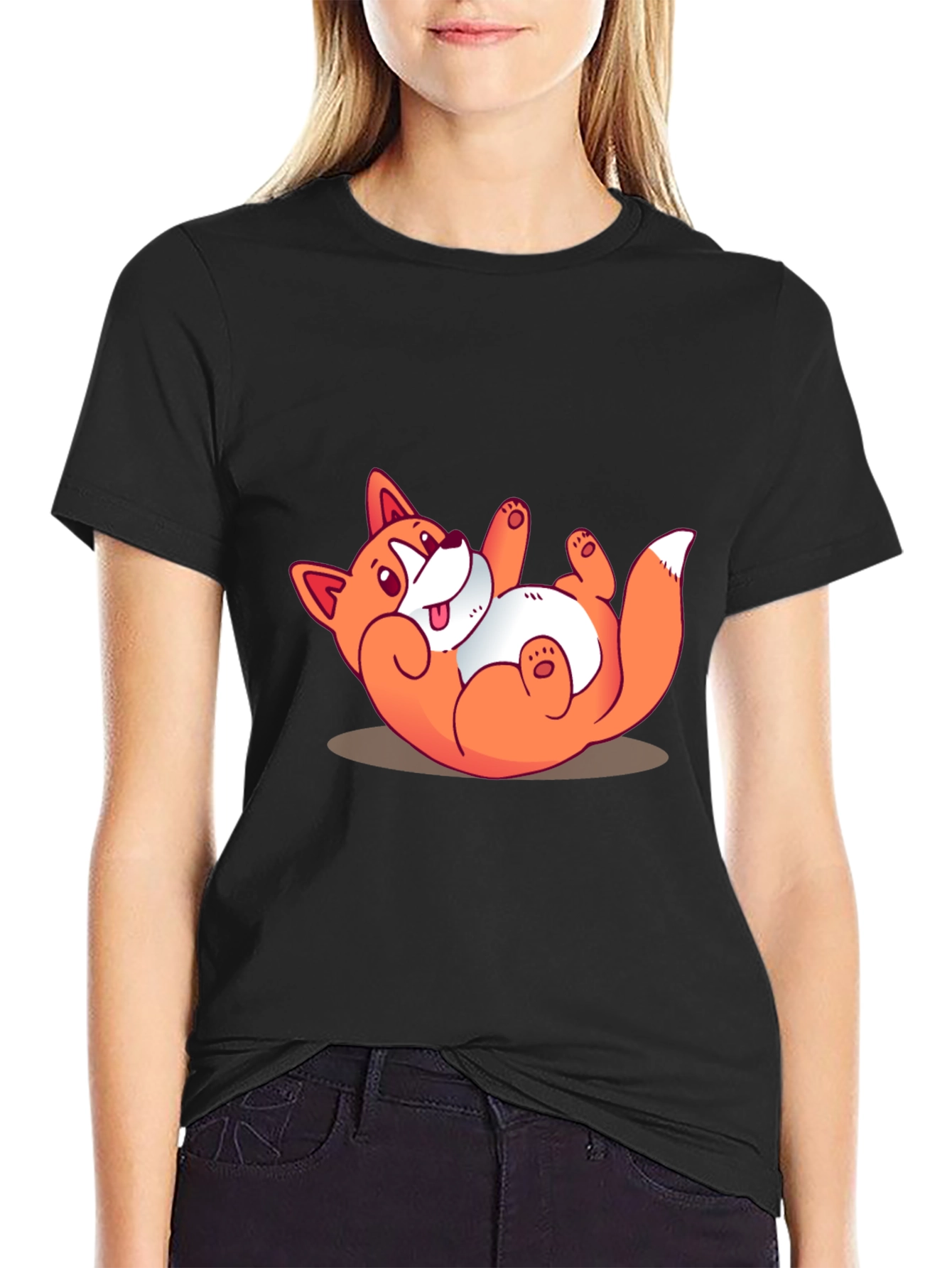 Funny Cartoon Fox Graphic Black T-Shirt