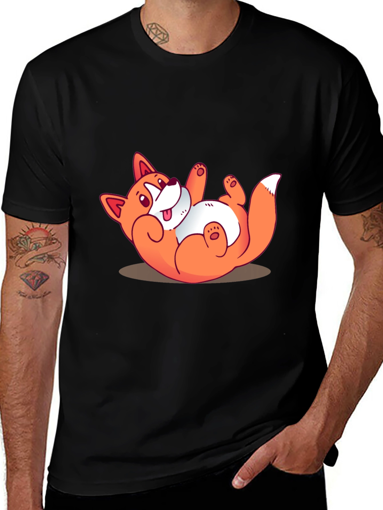 Funny Cartoon Fox Graphic Black T-Shirt