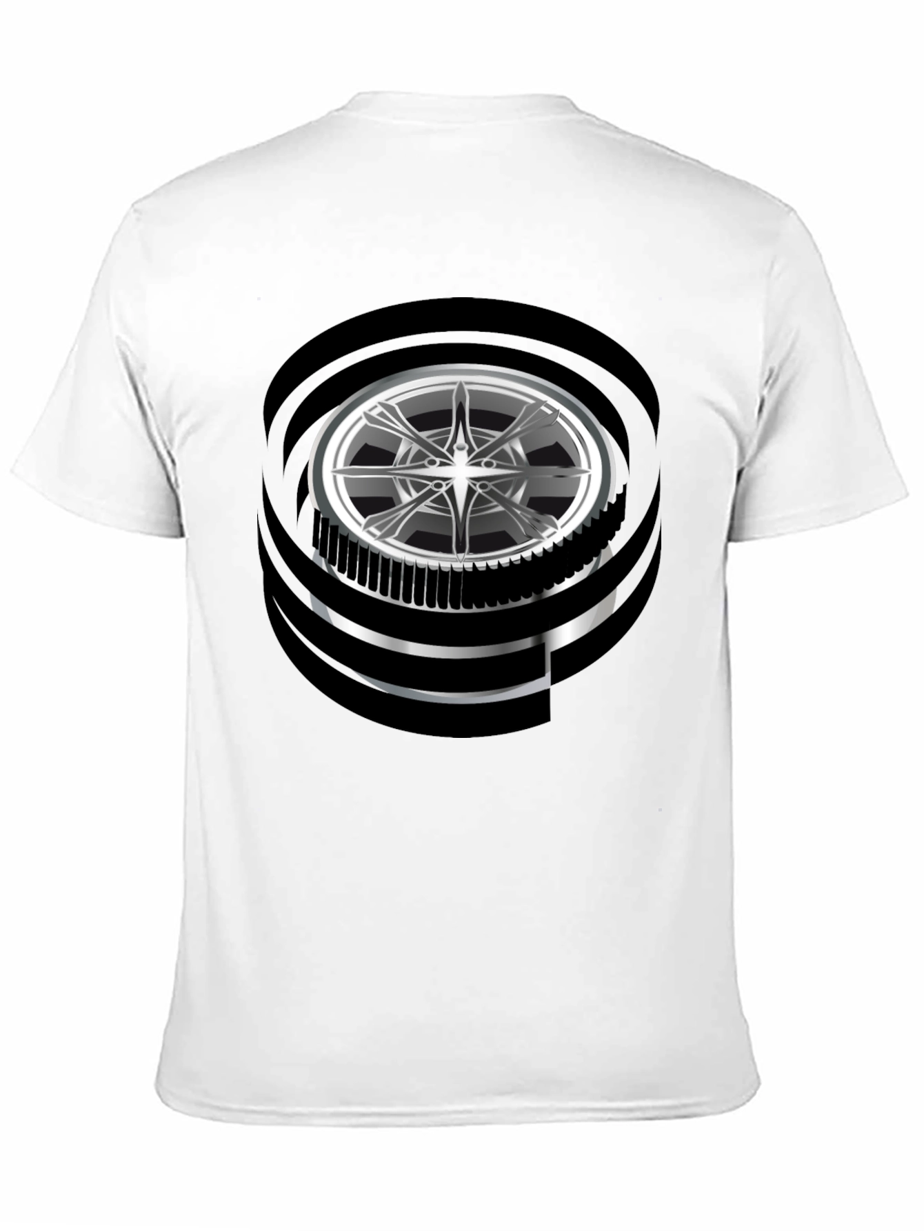 Modern Graphic Wheel Design Black T-Shirt
