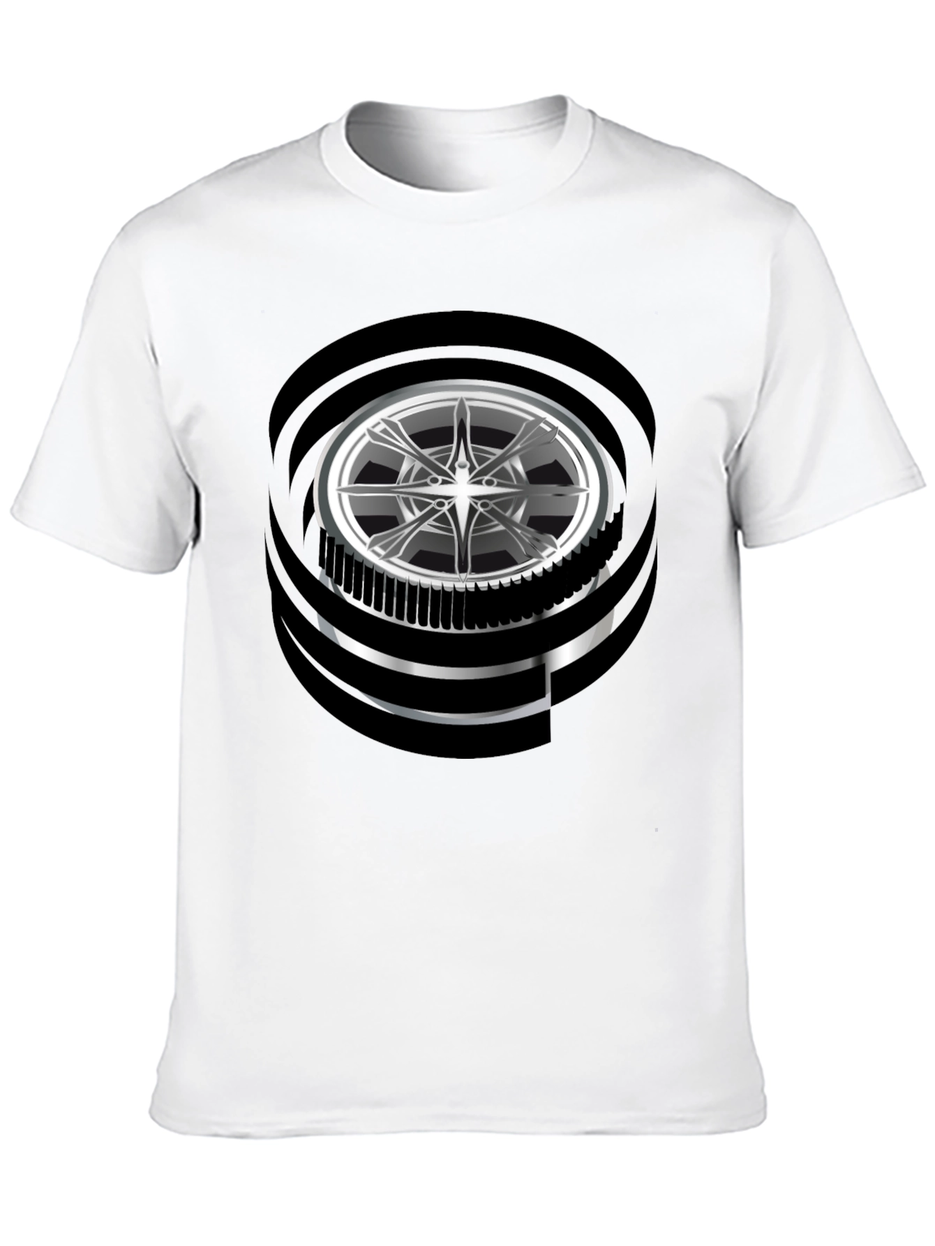 Modern Graphic Wheel Design Black T-Shirt