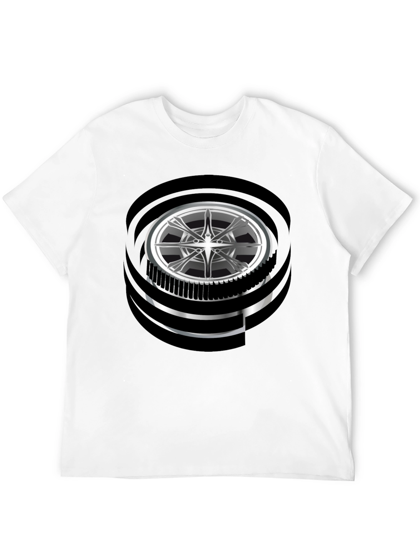Modern Graphic Wheel Design Black T-Shirt