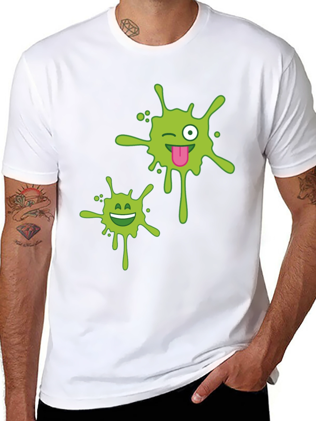 Mens Black T-shirt with Green Splatter Graphic