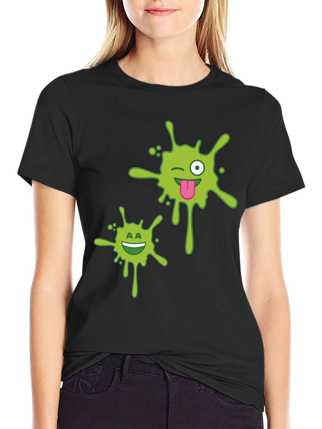 Mens Black T-shirt with Green Splatter Graphic
