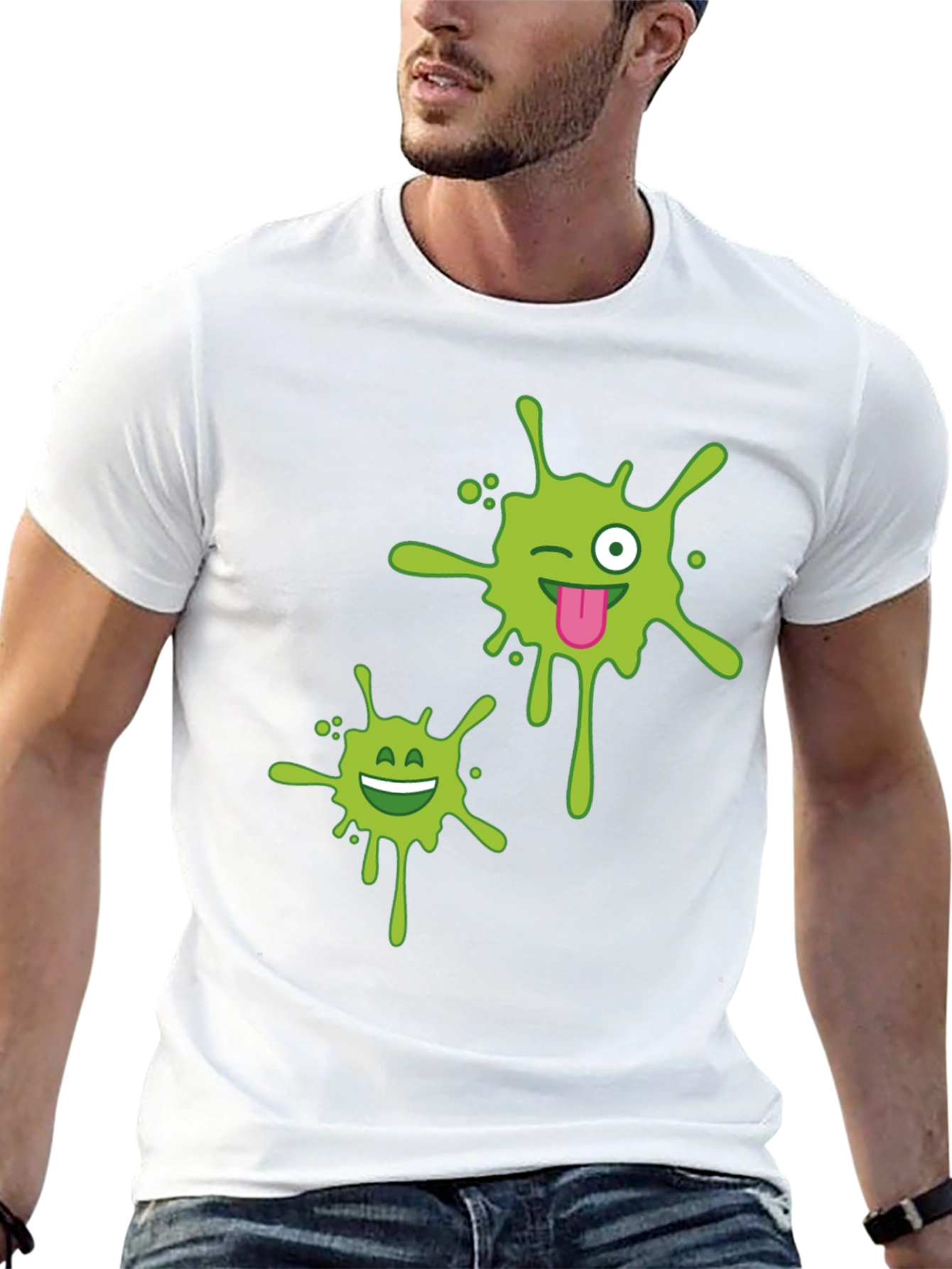 Mens Black T-shirt with Green Splatter Graphic