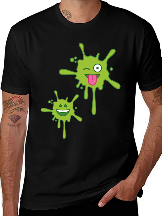 Mens Black T-shirt with Green Splatter Graphic