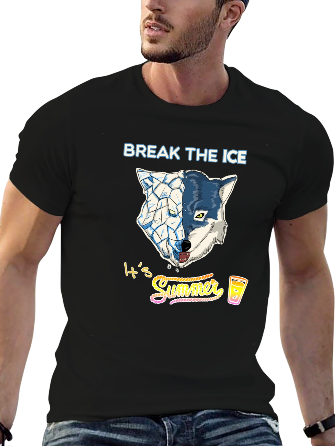 Break the Ice Summer Wolf Graphic T-Shirt