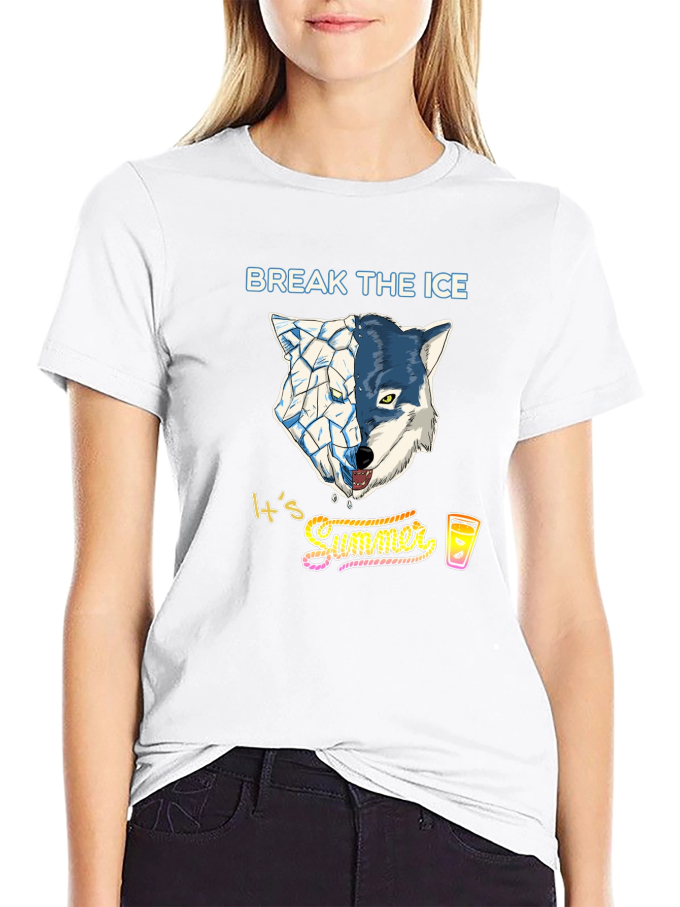 Break the Ice Summer Wolf Graphic T-Shirt