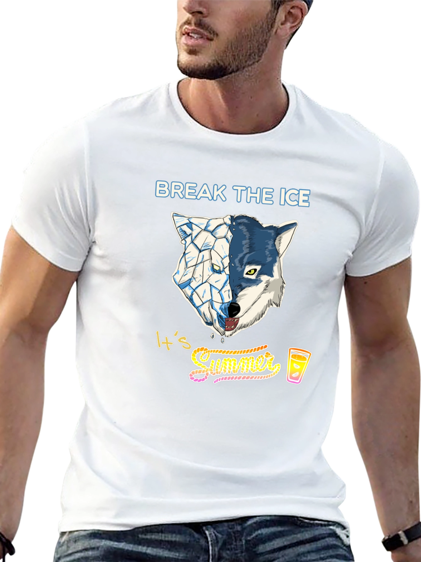 Break the Ice Summer Wolf Graphic T-Shirt