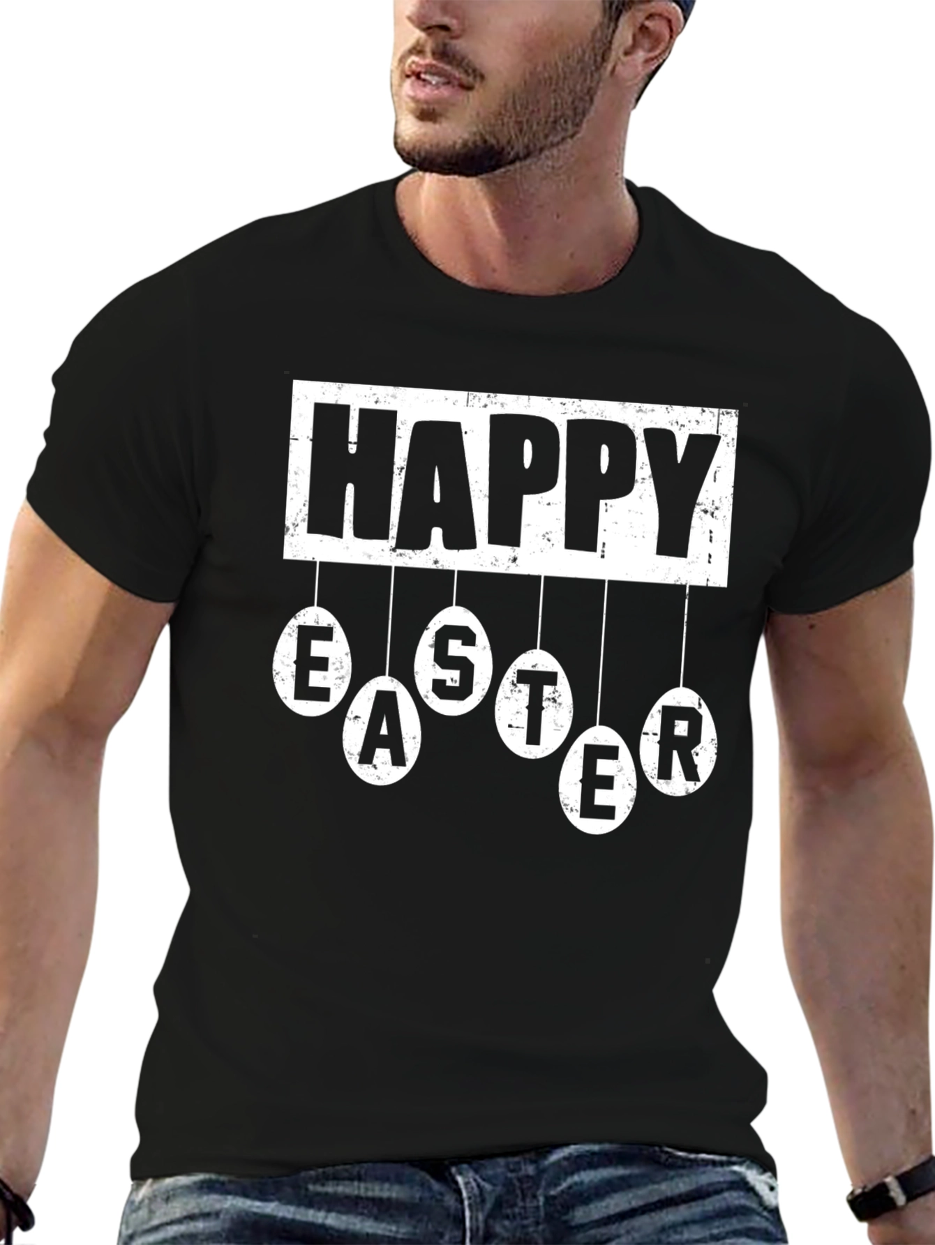 Happy Easter Graphic Tee - Mens Black T-Shirt
