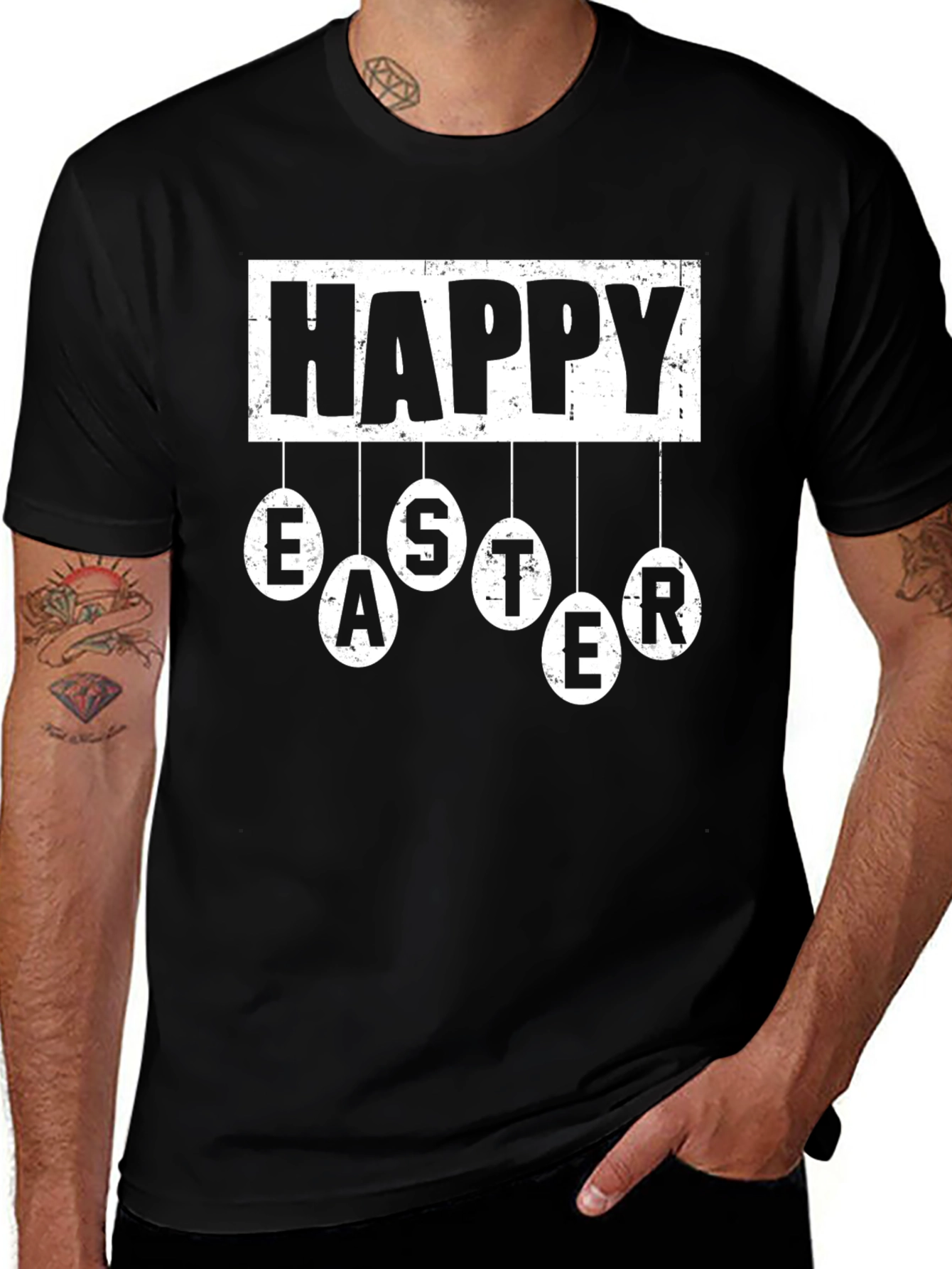 Happy Easter Graphic Tee - Mens Black T-Shirt