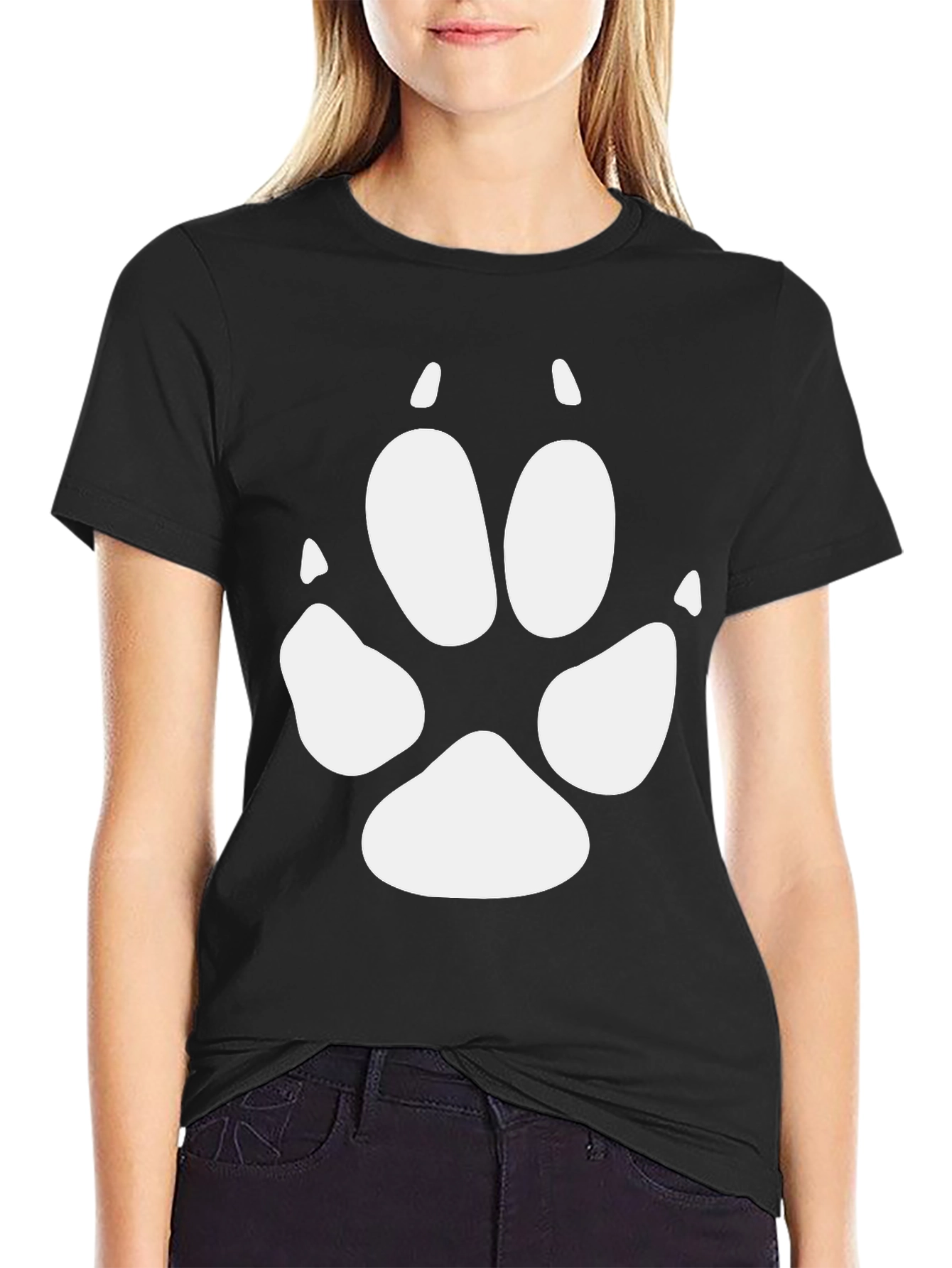Black T-Shirt with White Paw Print Design